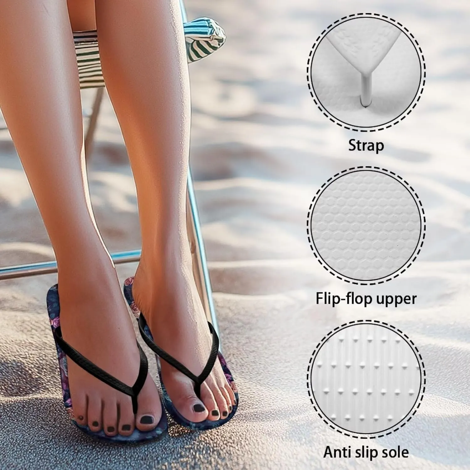 Binienty Women's Skull Pattern Flip Flops Flat Cushion Foam Thong Sandals Beach Dressy Non Slip Walking Slipper Shoe