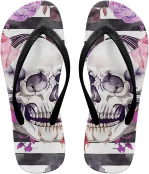 Binienty Women's Skull Pattern Flip Flops Flat Cushion Foam Thong Sandals Beach Dressy Non Slip Walking Slipper Shoe