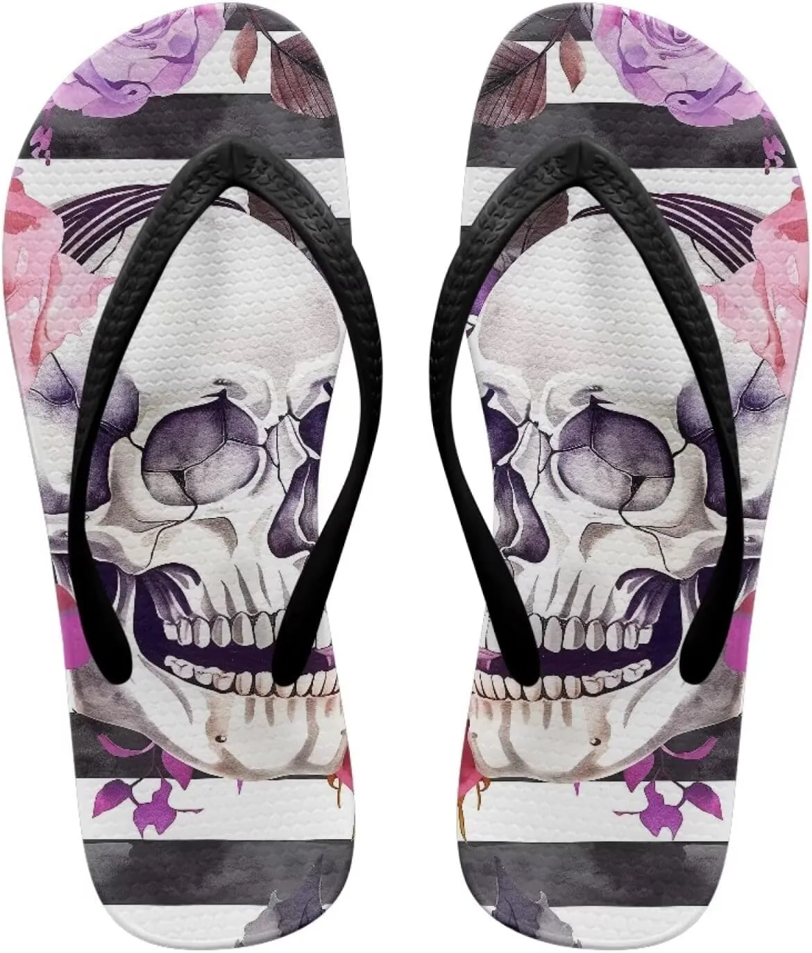 Binienty Women's Skull Pattern Flip Flops Flat Cushion Foam Thong Sandals Beach Dressy Non Slip Walking Slipper Shoe