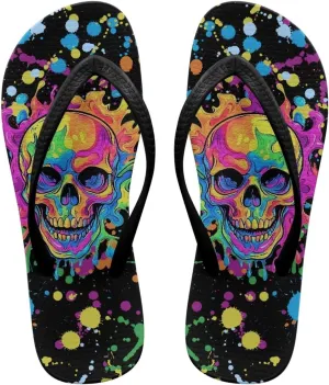 Binienty Women's Skull Pattern Flip Flops Flat Cushion Foam Thong Sandals Beach Dressy Non Slip Walking Slipper Shoe