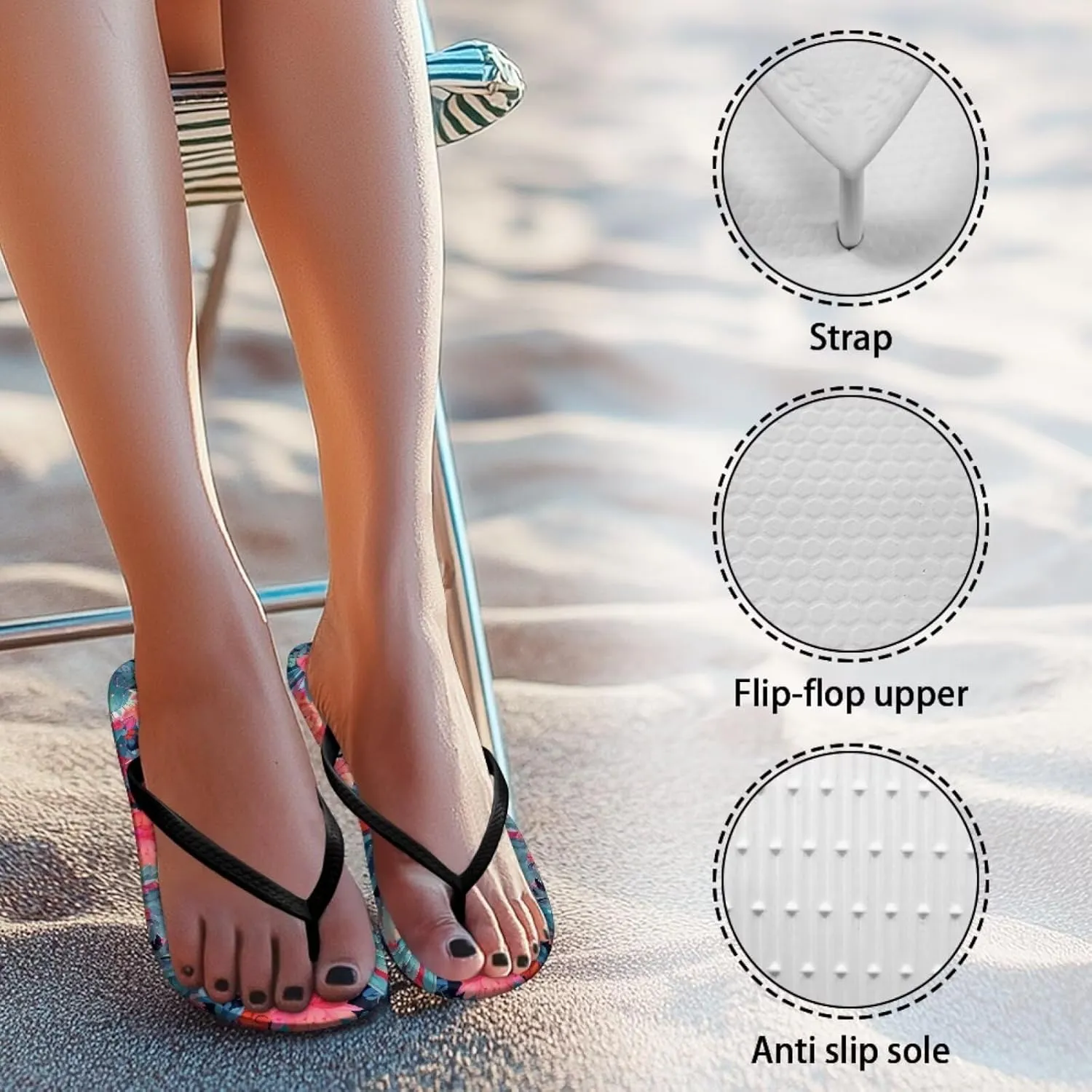 Binienty Women's Skull Pattern Flip Flops Flat Cushion Foam Thong Sandals Beach Dressy Non Slip Walking Slipper Shoe