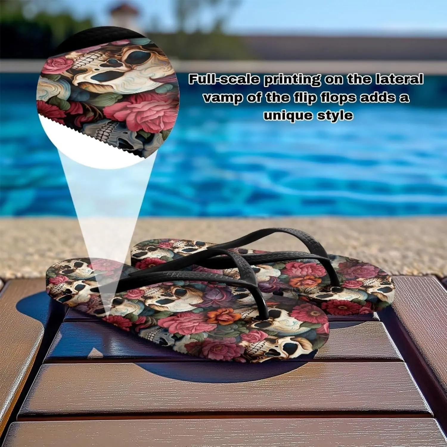 Binienty Women's Skull Pattern Flip Flops Flat Cushion Foam Thong Sandals Beach Dressy Non Slip Walking Slipper Shoe