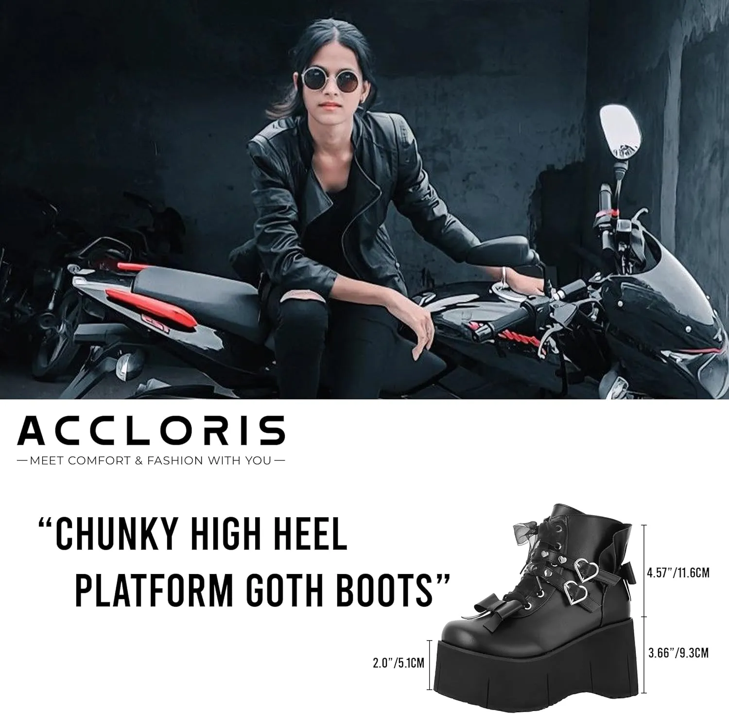Black Platform Ankle Boots for Women Goth Rave Shoes Punk Rivet Lace Up Zipper Round Toe Wedge Chunky High Heels Buckle Booties