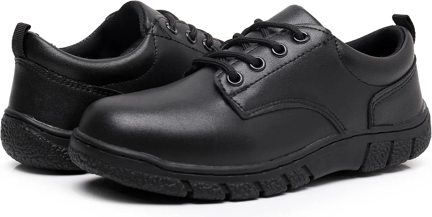 Blikcom Boys Kids School Uniform Shoes Adjustable Laces Formal Oxford Dress Shoes Loafers