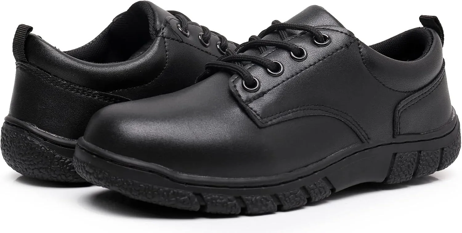 Blikcom Boys Kids School Uniform Shoes Adjustable Laces Formal Oxford Dress Shoes Loafers