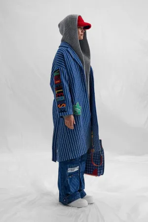 Bold Graphic Oversized Blue Coat with Lion Print and Streetwear Style