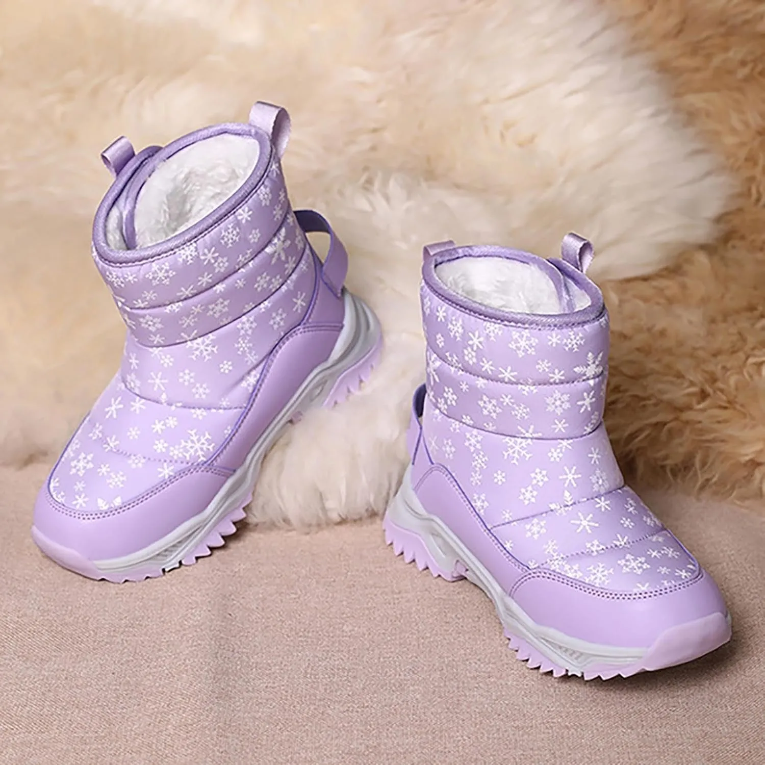 Boys Girls Wnter Snow Boots F𝐮lly F𝐮r Lined Warm Outdoor Hiking Shoes 𝐖aterproof Anti-Slip Kids Toddlers Snow Boots