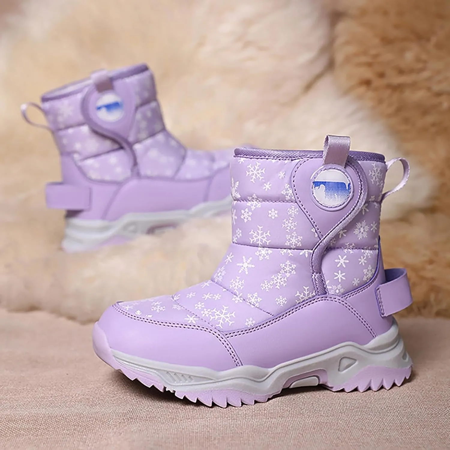 Boys Girls Wnter Snow Boots F𝐮lly F𝐮r Lined Warm Outdoor Hiking Shoes 𝐖aterproof Anti-Slip Kids Toddlers Snow Boots