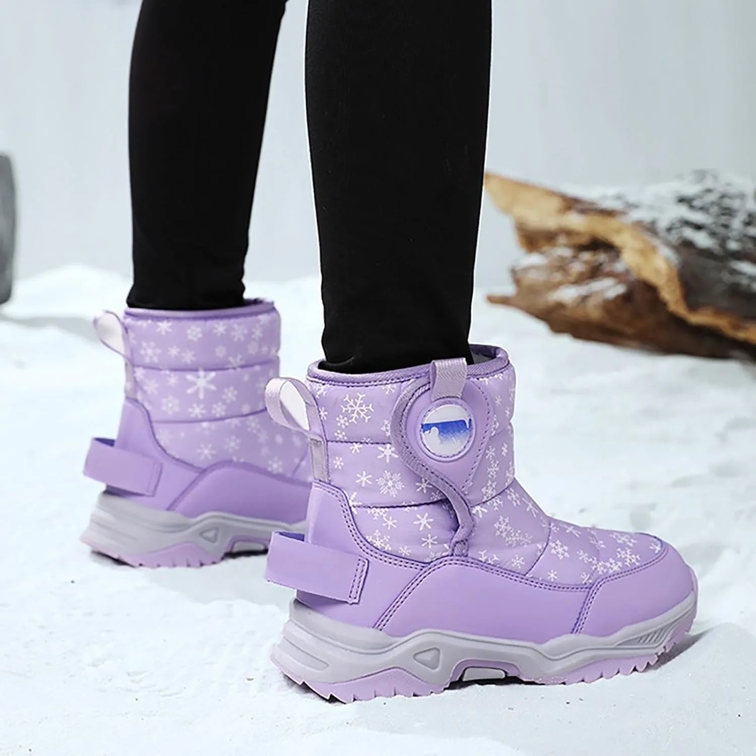 Boys Girls Wnter Snow Boots F𝐮lly F𝐮r Lined Warm Outdoor Hiking Shoes 𝐖aterproof Anti-Slip Kids Toddlers Snow Boots