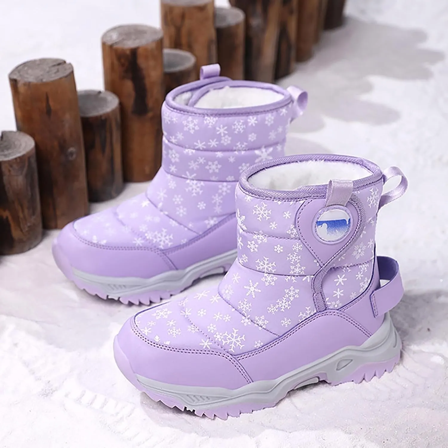 Boys Girls Wnter Snow Boots F𝐮lly F𝐮r Lined Warm Outdoor Hiking Shoes 𝐖aterproof Anti-Slip Kids Toddlers Snow Boots