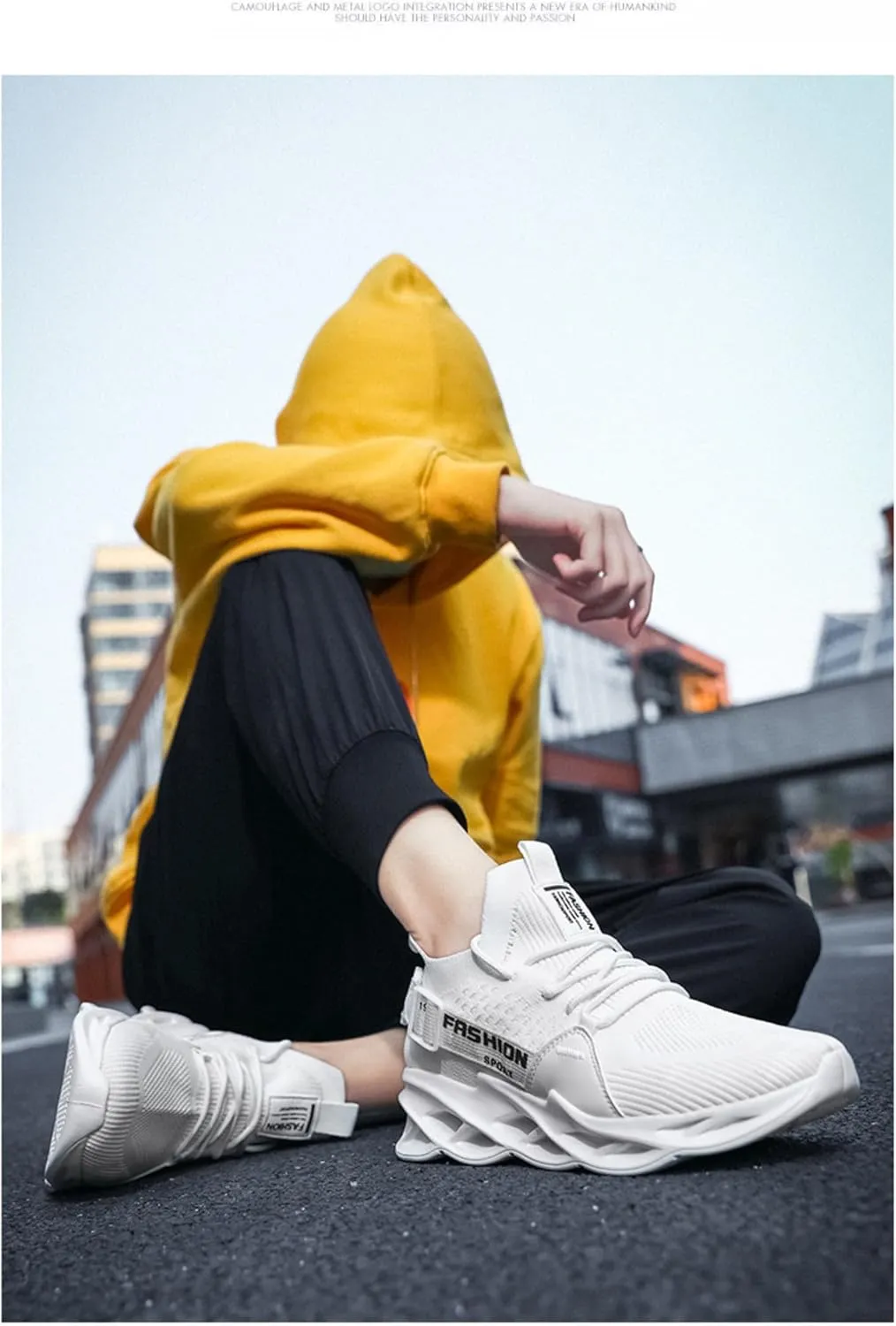 Breathable Mesh Stylish High Top Slip On Sneakers for Men Lightweight Blade Sole Design Sports Streetwear Shoes for Running Walking Gym Fashion Daily Wear