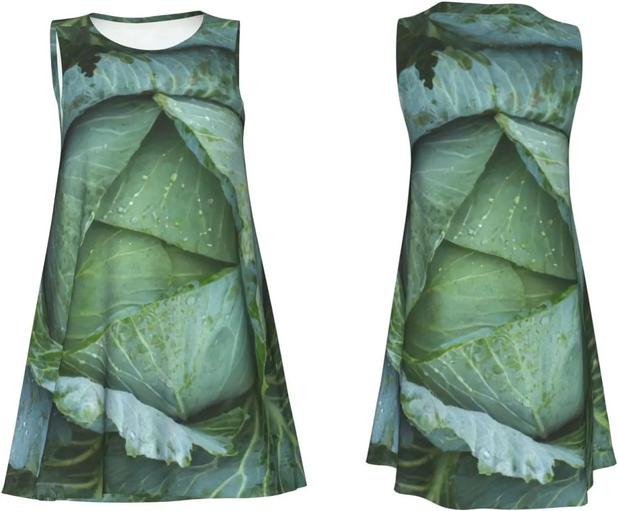 Bright Cabbage Print Practical Women Sleeveless Dressround Neck Casual Summer Dresses for Everyday Wear