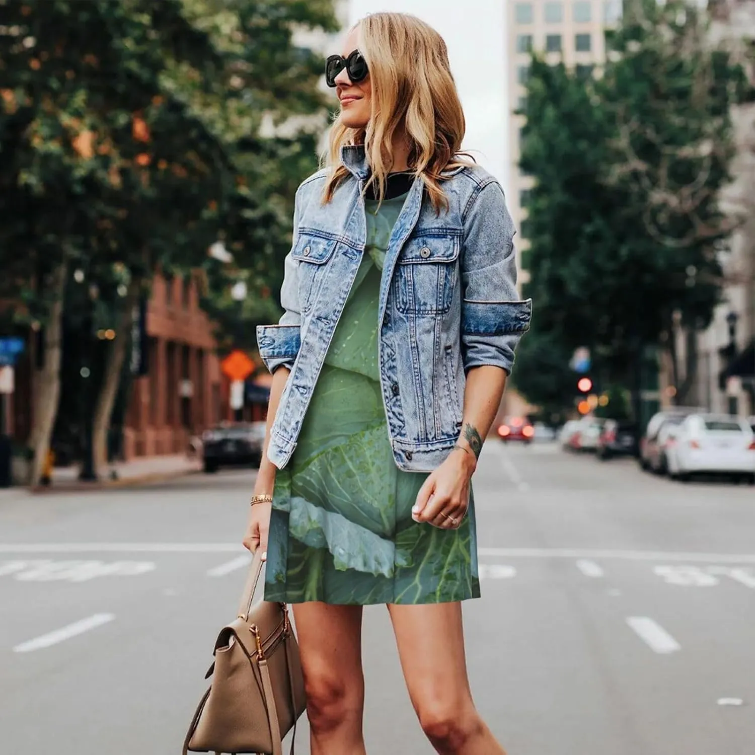Bright Cabbage Print Practical Women Sleeveless Dressround Neck Casual Summer Dresses for Everyday Wear