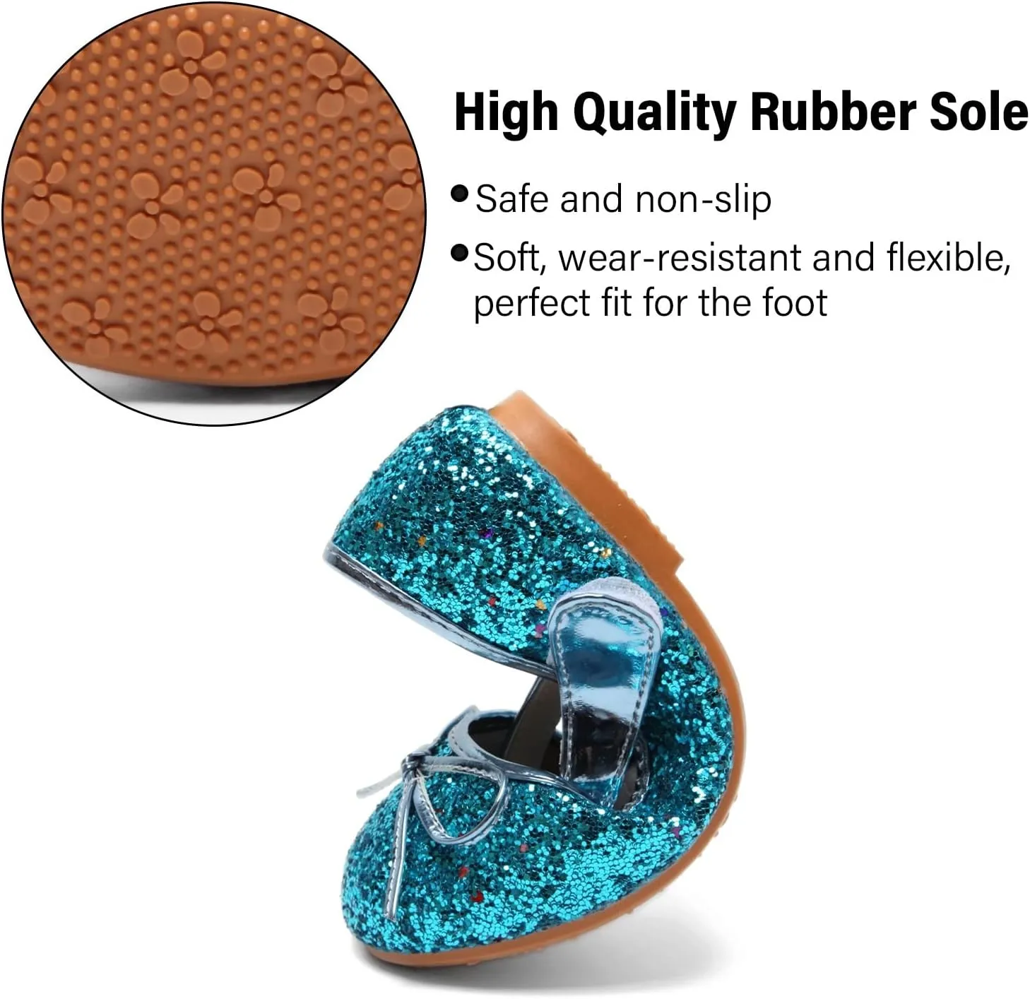 CAIJ Glitter Ballet Flats for Girls Princess Sequin Mary Jane Shoes Sparkly Flower Girl Shoes Bow Ballerina Shoes