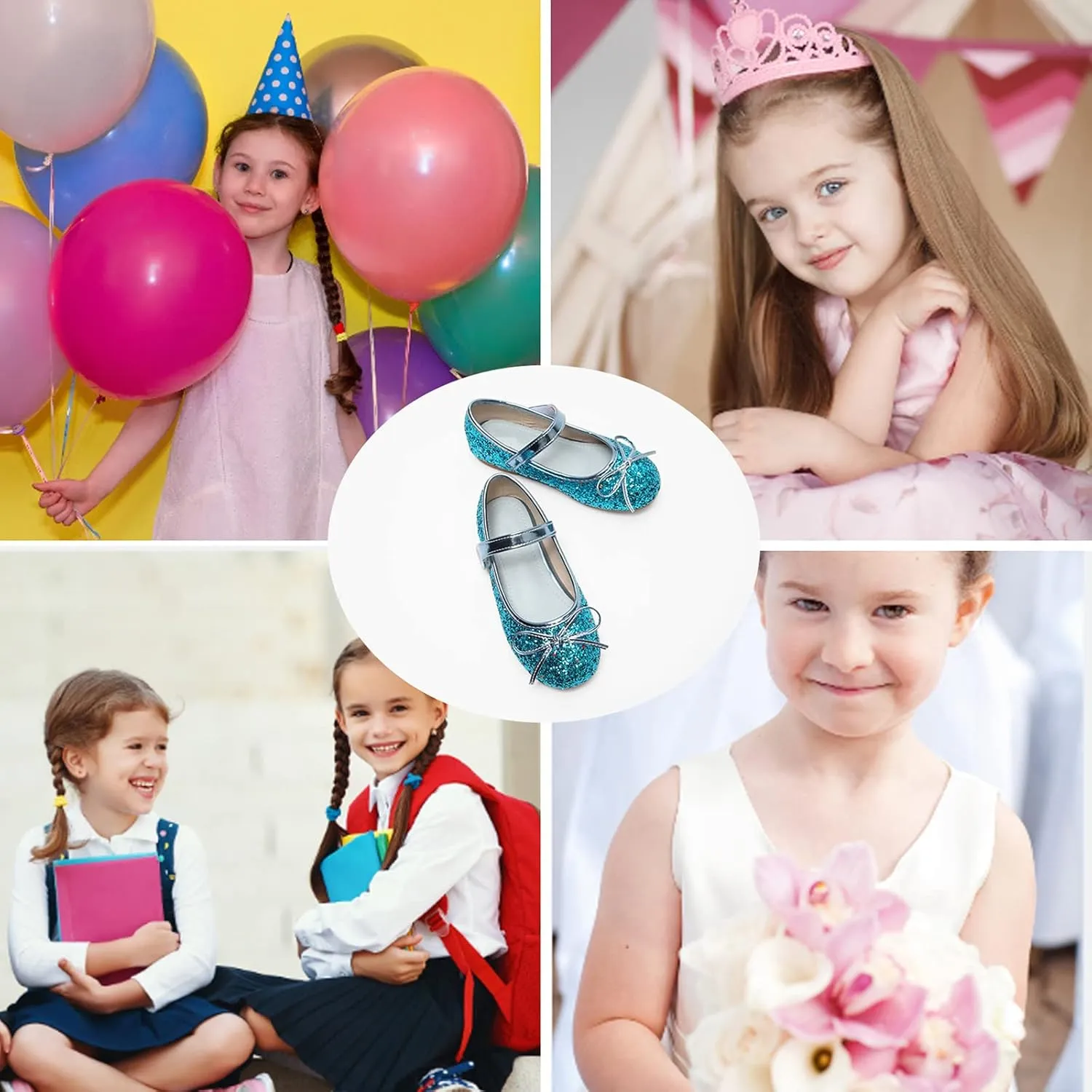CAIJ Glitter Ballet Flats for Girls Princess Sequin Mary Jane Shoes Sparkly Flower Girl Shoes Bow Ballerina Shoes