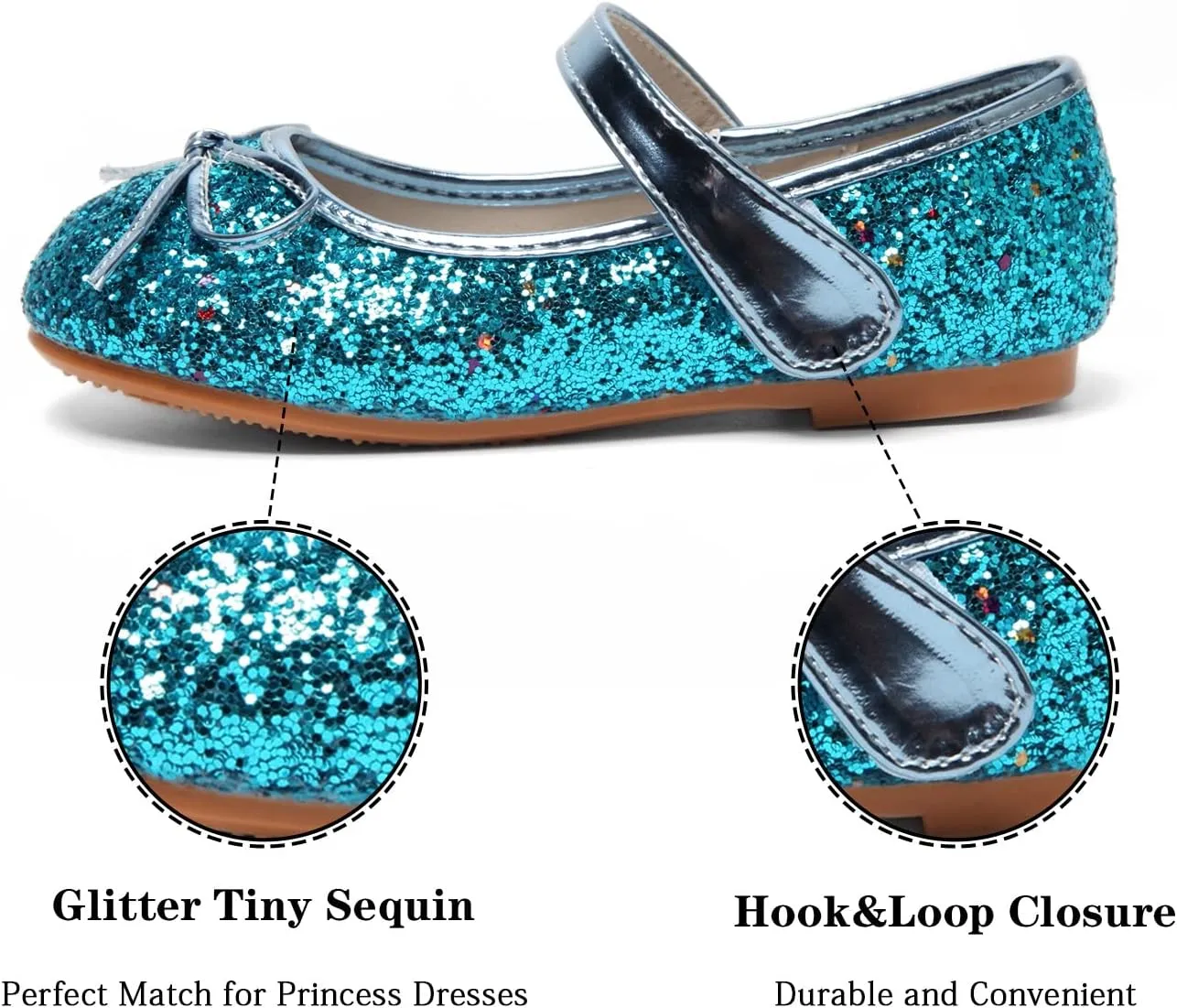 CAIJ Glitter Ballet Flats for Girls Princess Sequin Mary Jane Shoes Sparkly Flower Girl Shoes Bow Ballerina Shoes