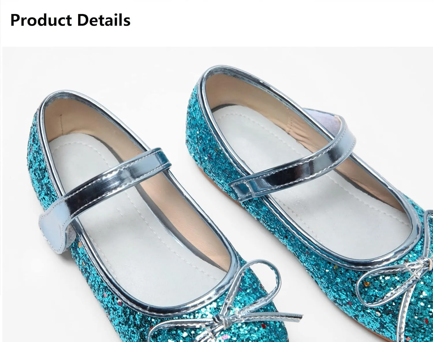 CAIJ Glitter Ballet Flats for Girls Princess Sequin Mary Jane Shoes Sparkly Flower Girl Shoes Bow Ballerina Shoes