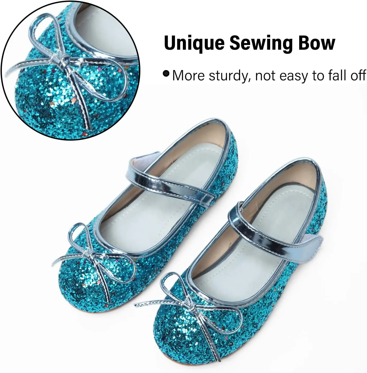CAIJ Glitter Ballet Flats for Girls Princess Sequin Mary Jane Shoes Sparkly Flower Girl Shoes Bow Ballerina Shoes