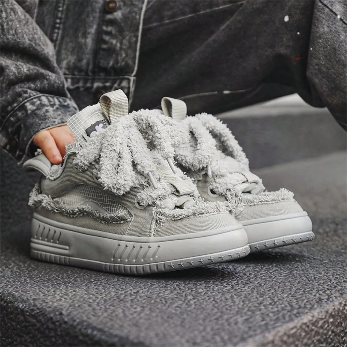 Canvas Fuzzy Stylish Fluffy Lace Up Sneakers for Women and Teens Soft Plush Streetwear Shoes with Cozy Texture Cute Aesthetic Footwear for Fall Winter Outfits