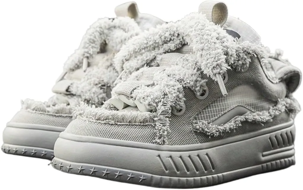 Canvas Fuzzy Stylish Fluffy Lace Up Sneakers for Women and Teens Soft Plush Streetwear Shoes with Cozy Texture Cute Aesthetic Footwear for Fall Winter Outfits