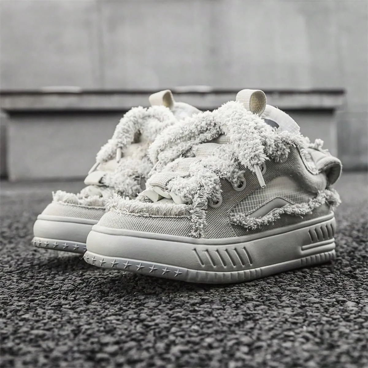 Canvas Fuzzy Stylish Fluffy Lace Up Sneakers for Women and Teens Soft Plush Streetwear Shoes with Cozy Texture Cute Aesthetic Footwear for Fall Winter Outfits