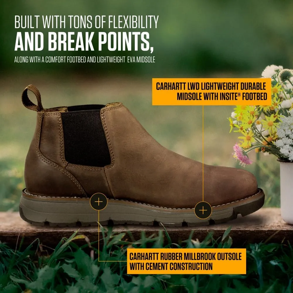 Carhartt Millbrook 4" Romeo Steel Toe Wedge Work Boot - Work Boots for Men on the Move, Brown Oil Tanned Leather, Slip & Electrical Hazard Resistant, FastDry, and Rain Defender