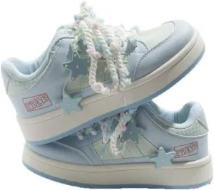 Celestial Blue Star Chunky Sneakers for Women & Girls - Retro Y2K Platform All-Match Cute Shoes, Perfect for Campus Life, Beach Travel & Kawaii Streetwear, Breathable Everyday Minimalist, Hiking