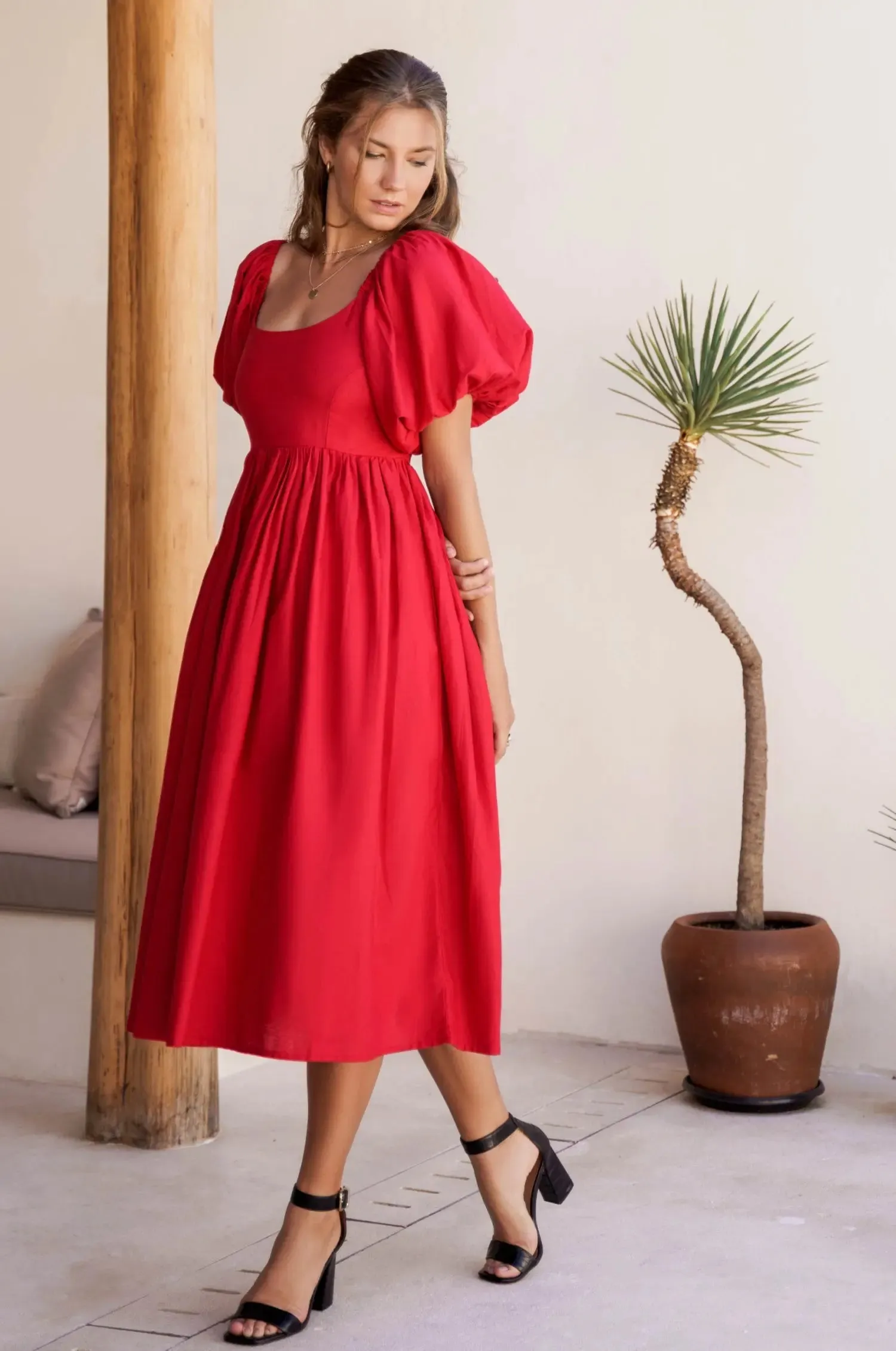 Cherie Puff Sleeve Midi Dress by Bali ELF