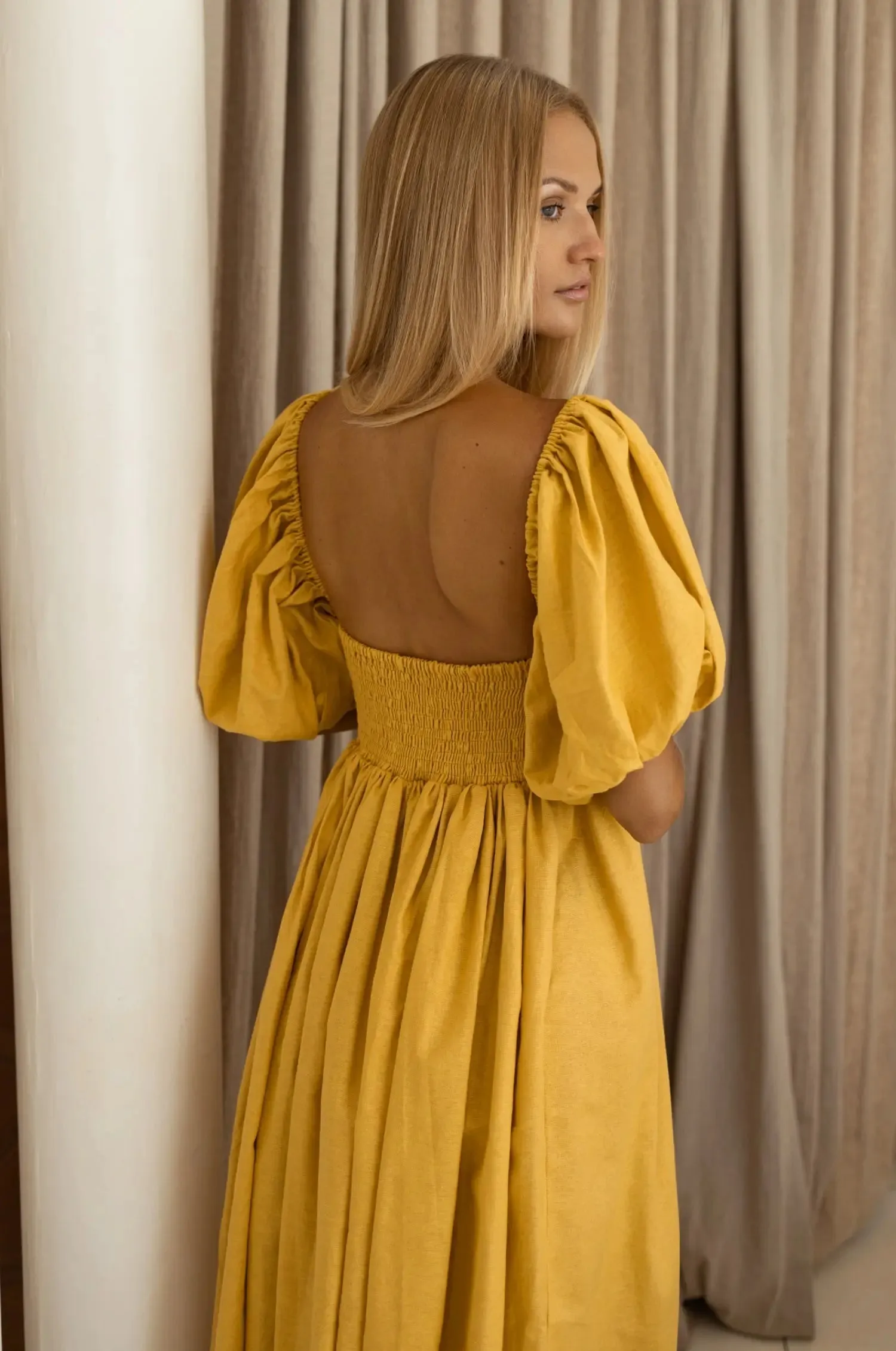 Cherie Puff Sleeve Midi Dress by Bali ELF