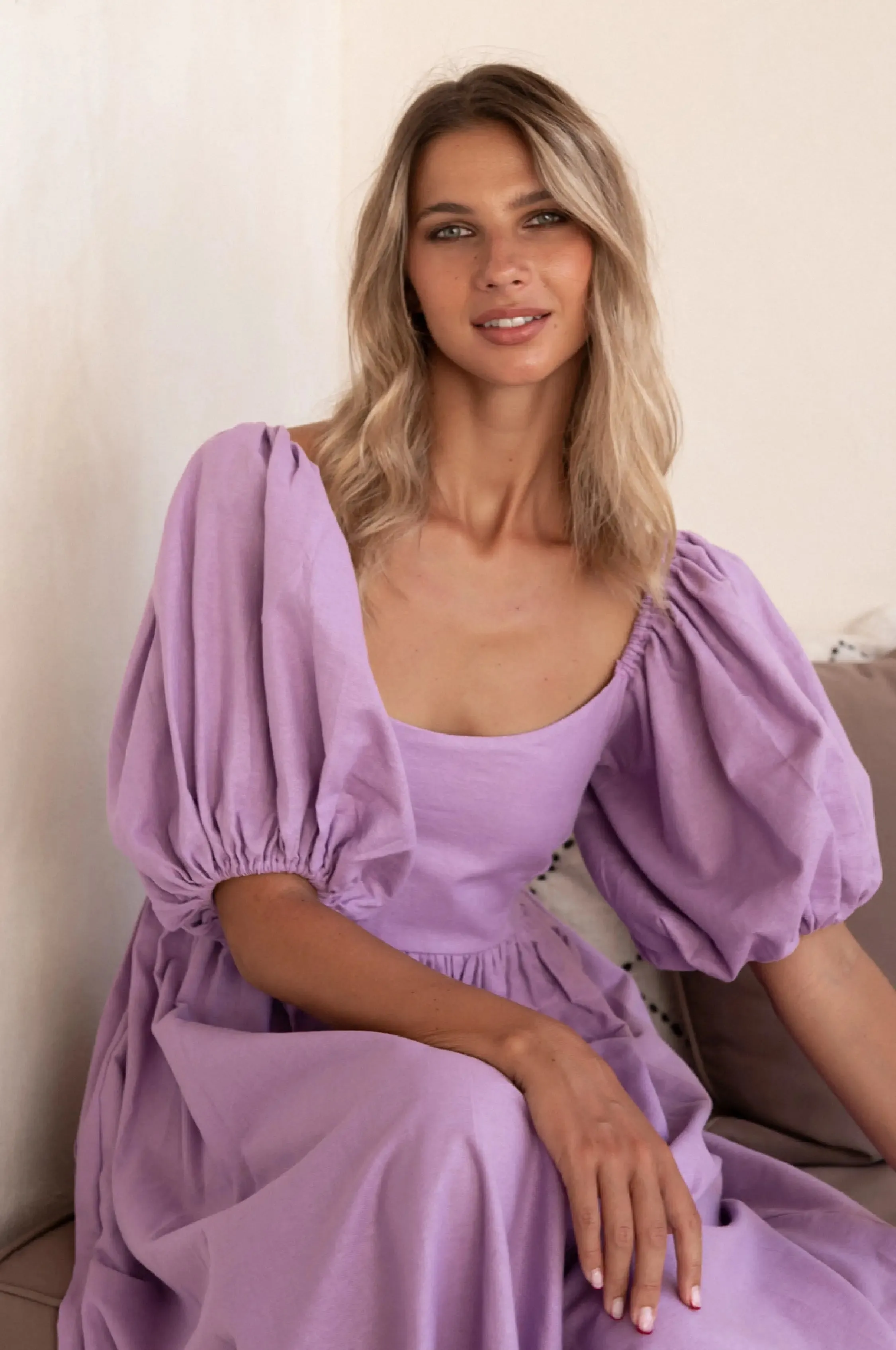 Cherie Puff Sleeve Midi Dress by Bali ELF