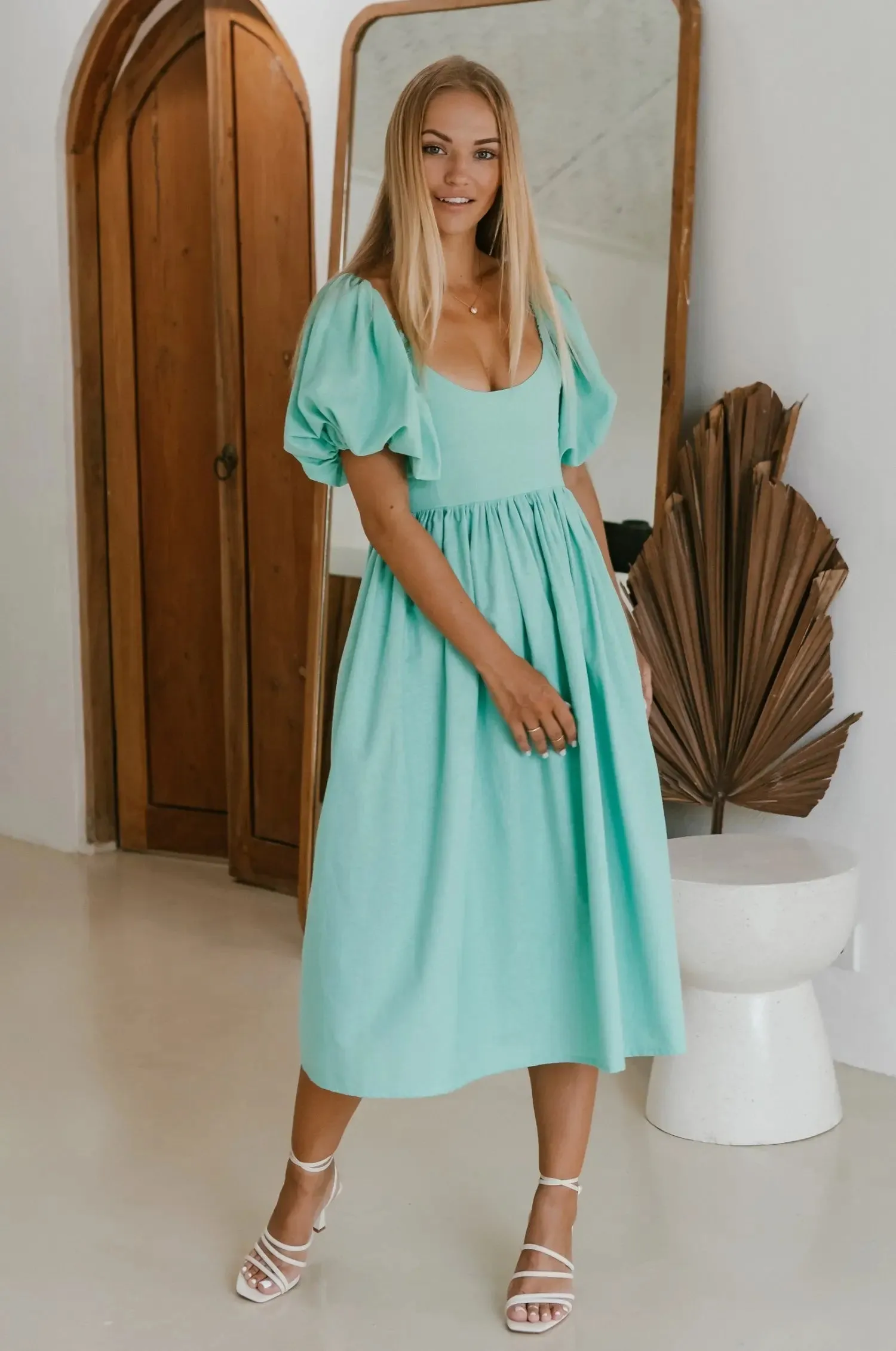 Cherie Puff Sleeve Midi Dress by Bali ELF
