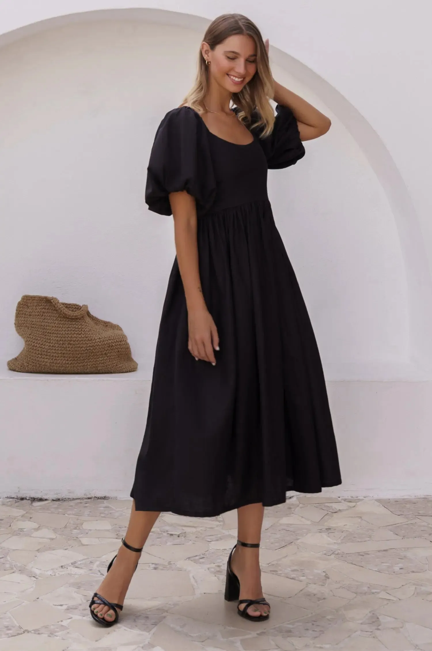 Cherie Puff Sleeve Midi Dress by Bali ELF