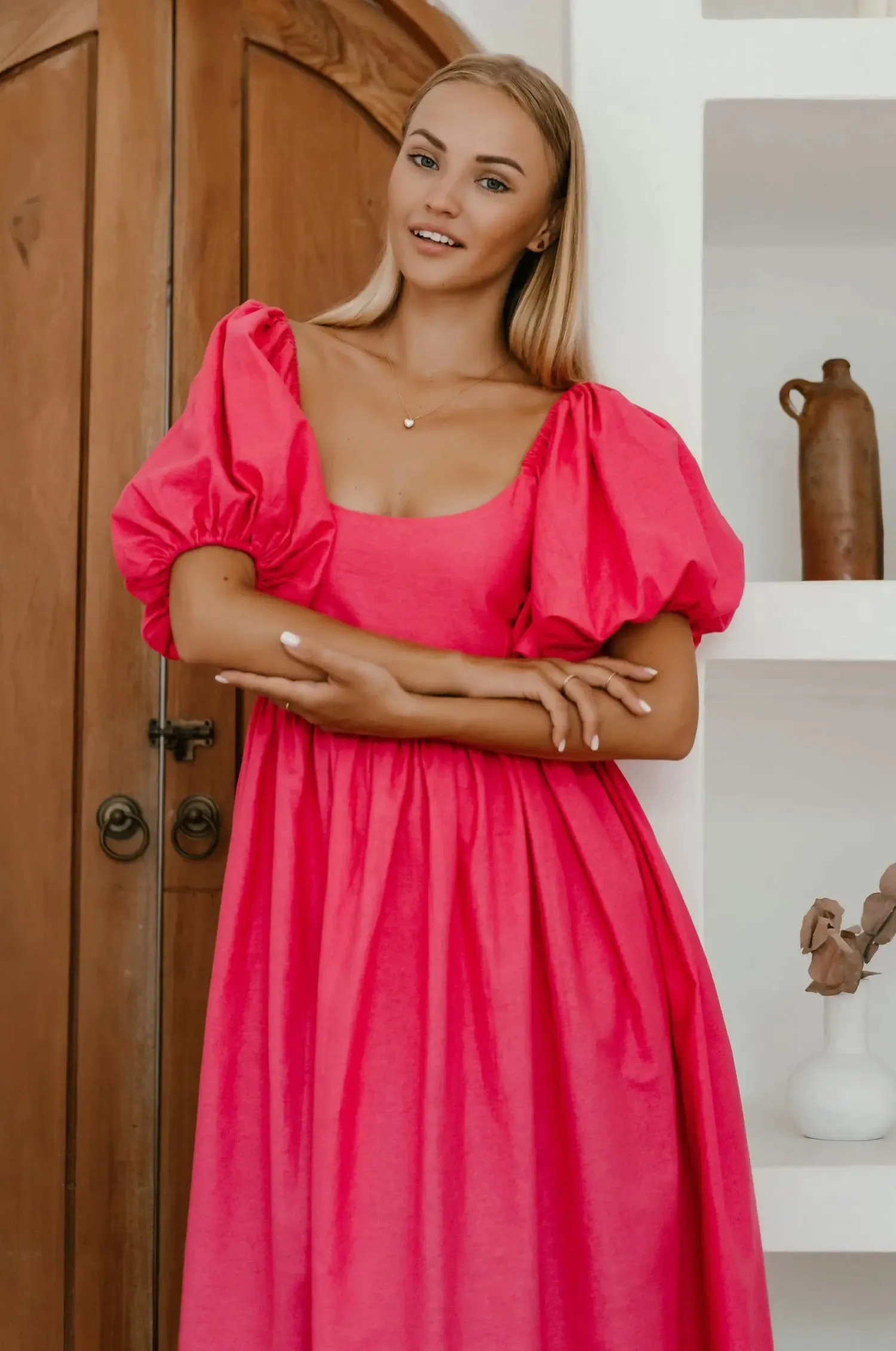 Cherie Puff Sleeve Midi Dress by Bali ELF