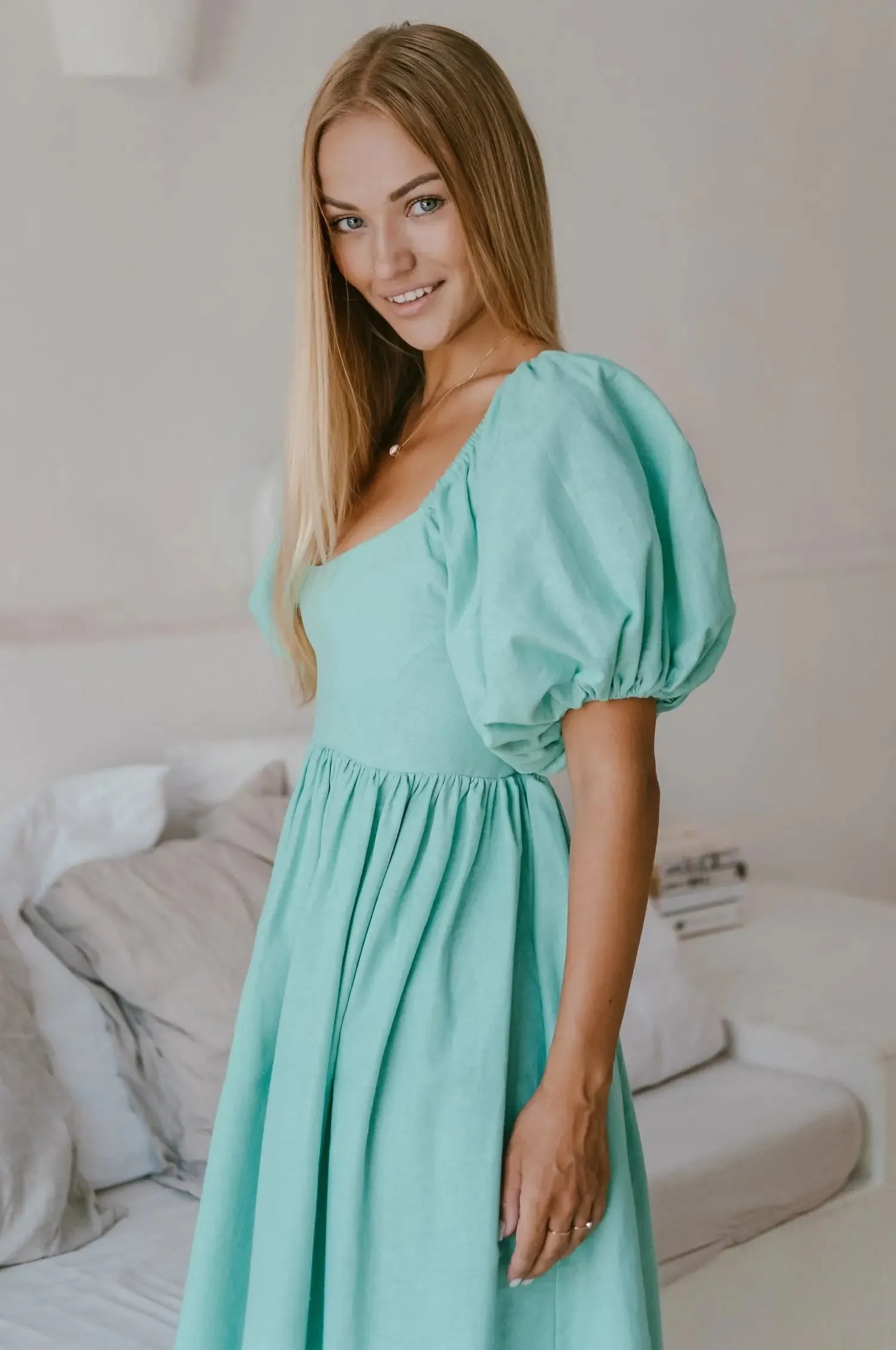 Cherie Puff Sleeve Midi Dress by Bali ELF