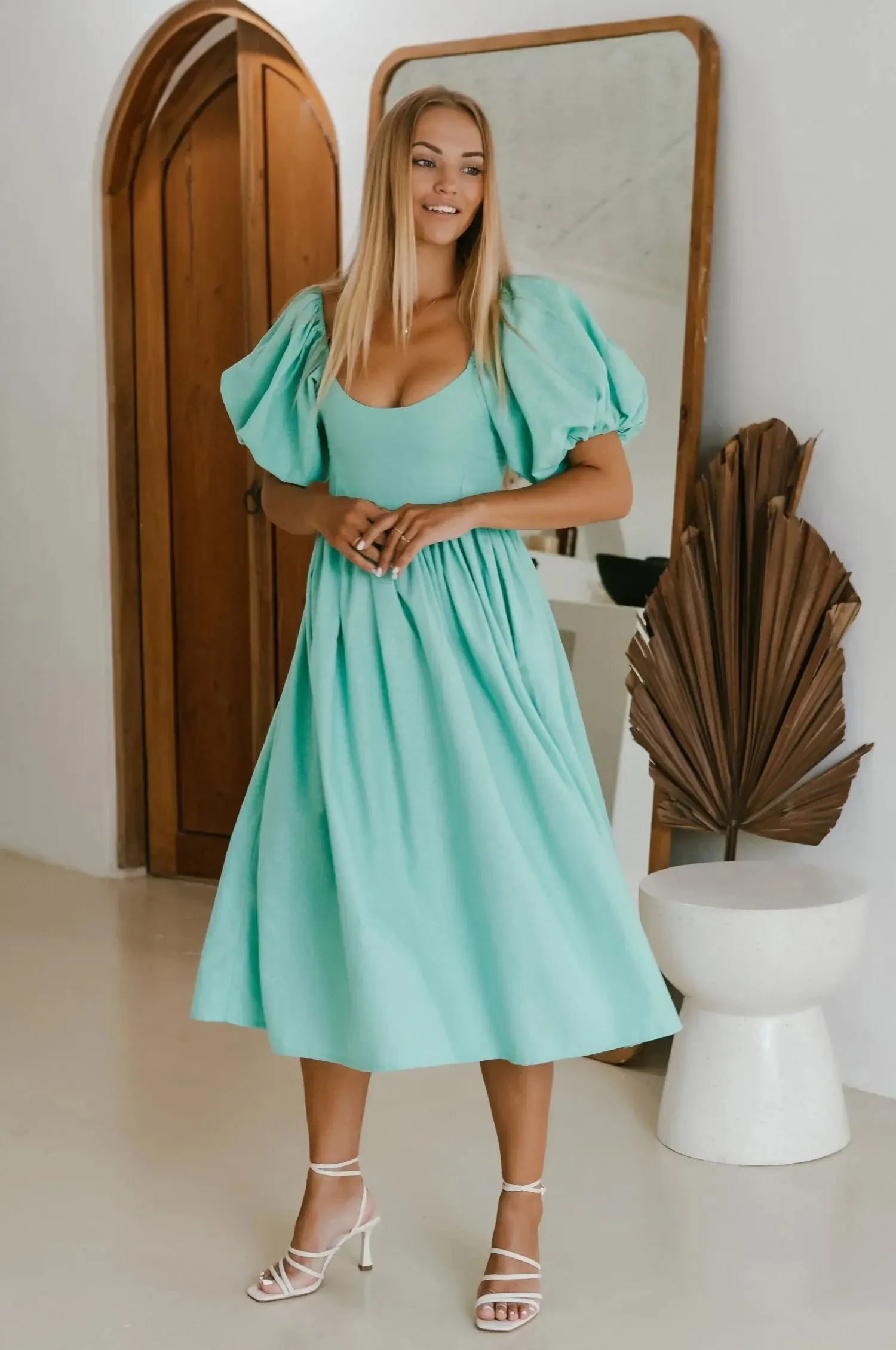 Cherie Puff Sleeve Midi Dress by Bali ELF