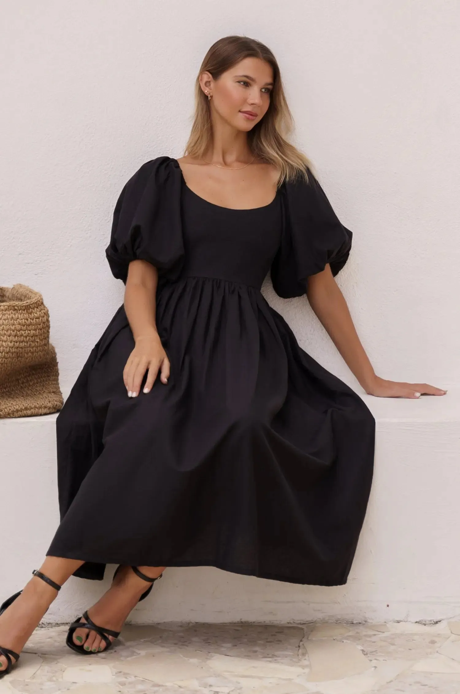 Cherie Puff Sleeve Midi Dress by Bali ELF