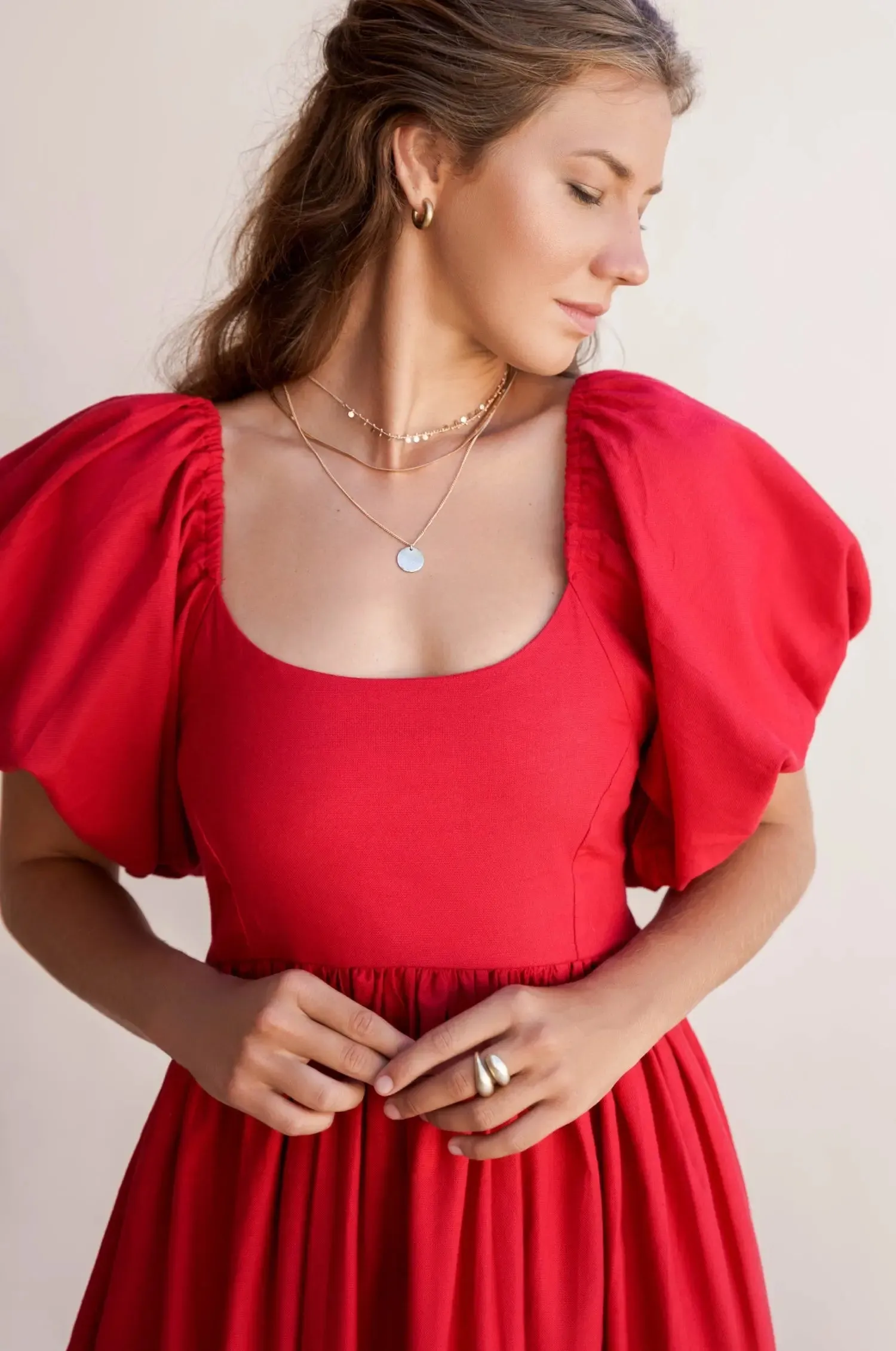 Cherie Puff Sleeve Midi Dress by Bali ELF