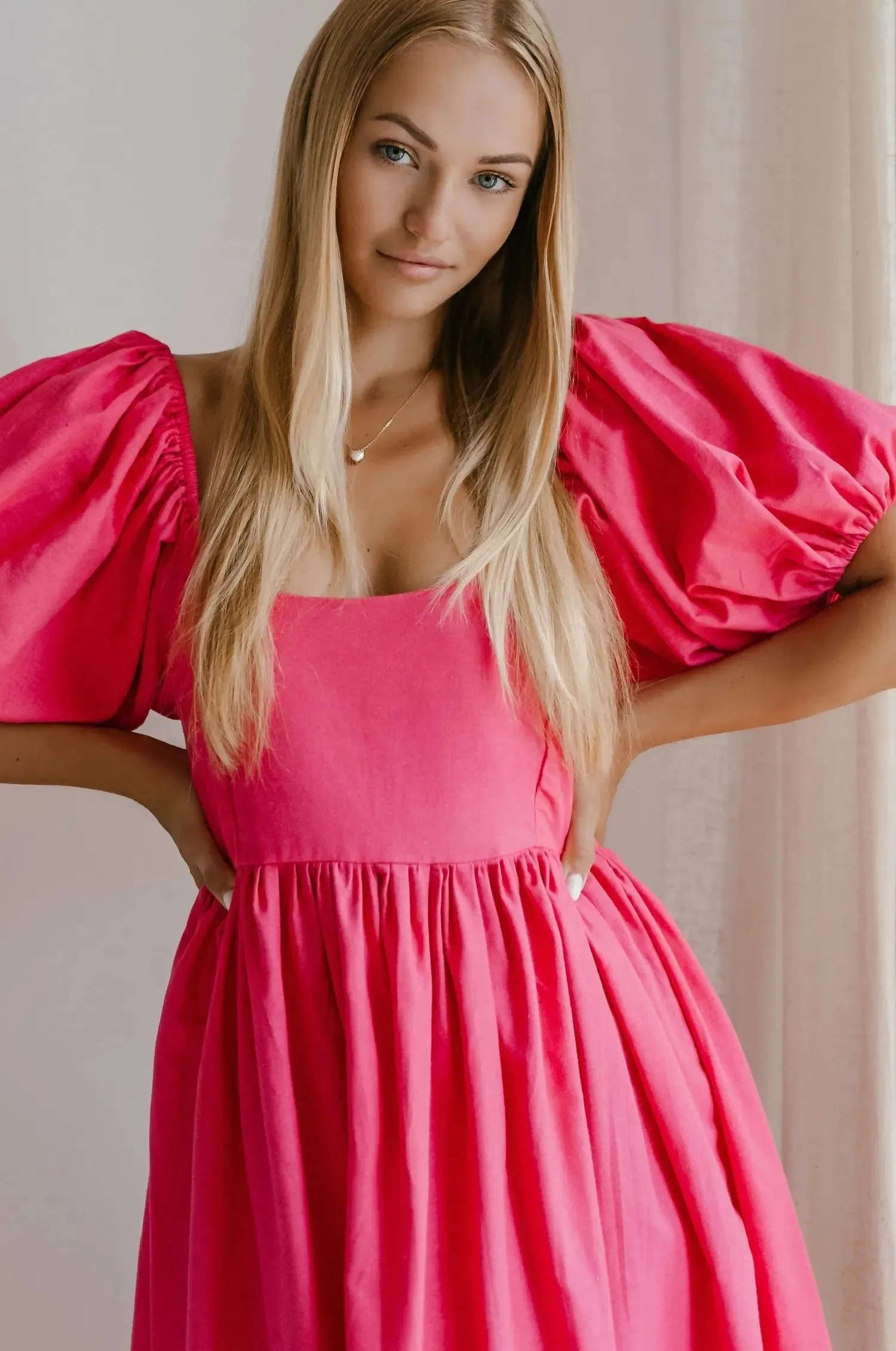 Cherie Puff Sleeve Midi Dress by Bali ELF