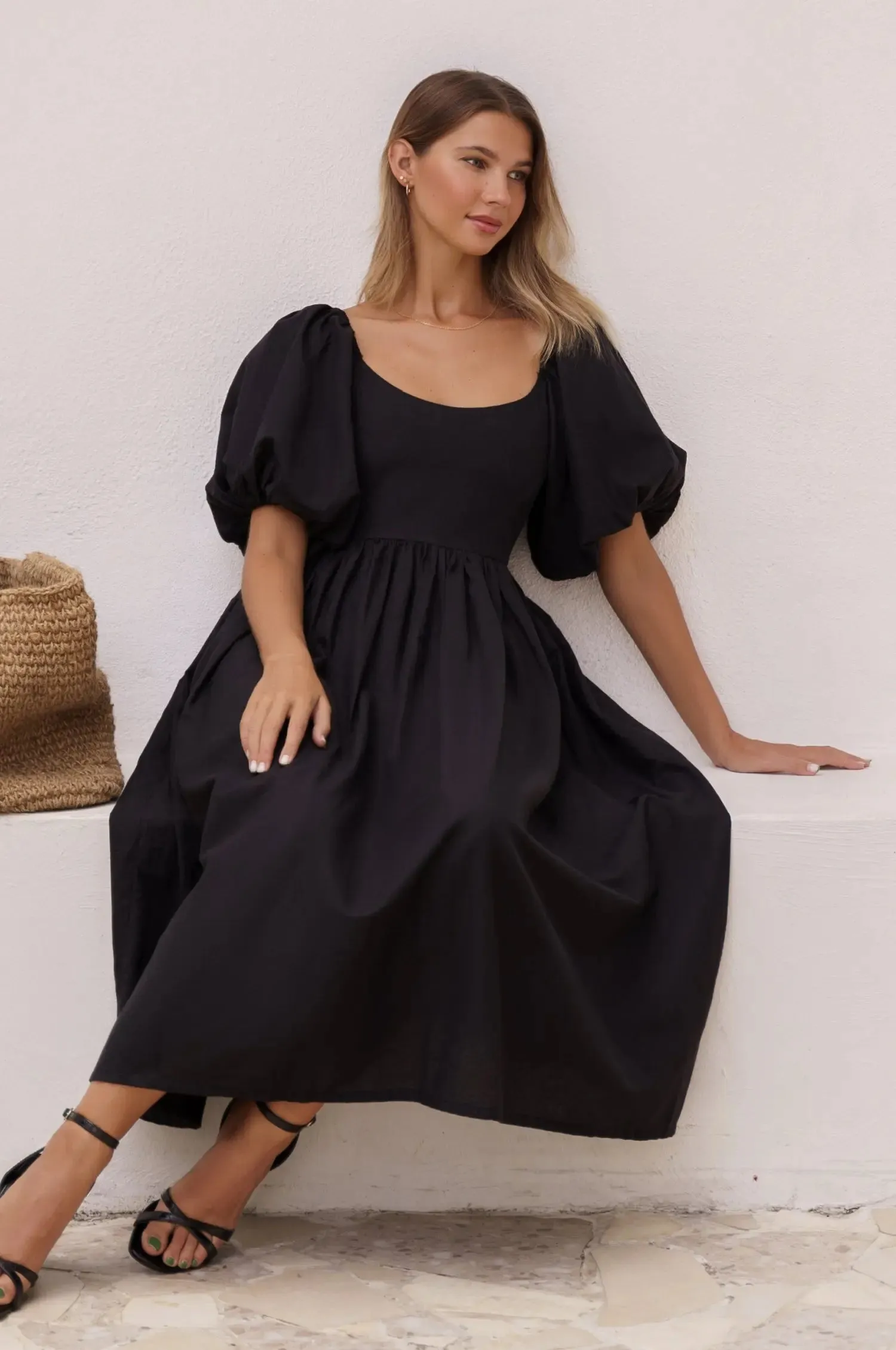 Cherie Puff Sleeve Midi Dress by Bali ELF