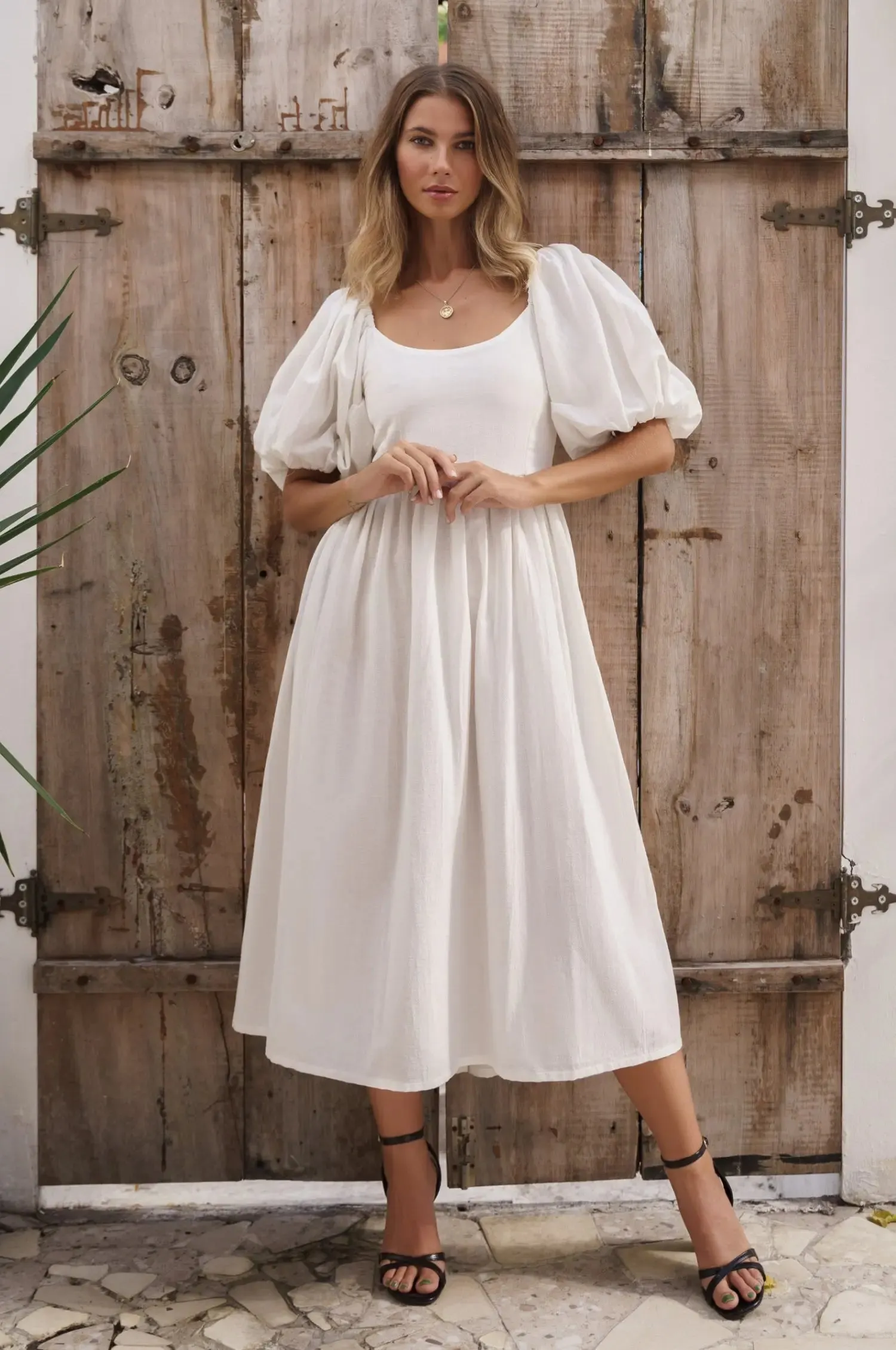 Cherie Puff Sleeve Midi Dress by Bali ELF