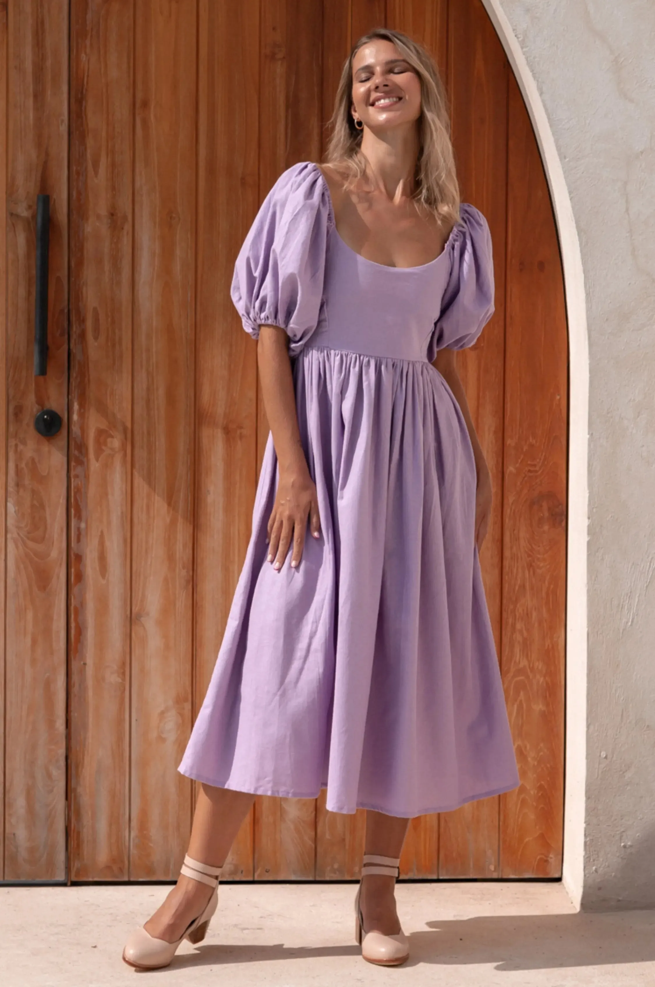 Cherie Puff Sleeve Midi Dress by Bali ELF