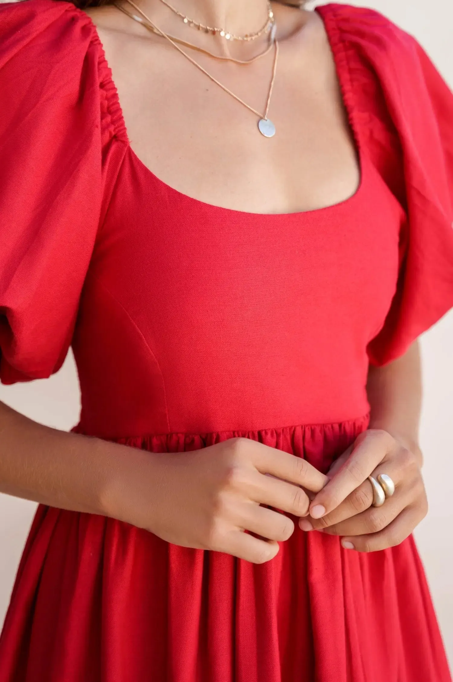Cherie Puff Sleeve Midi Dress by Bali ELF