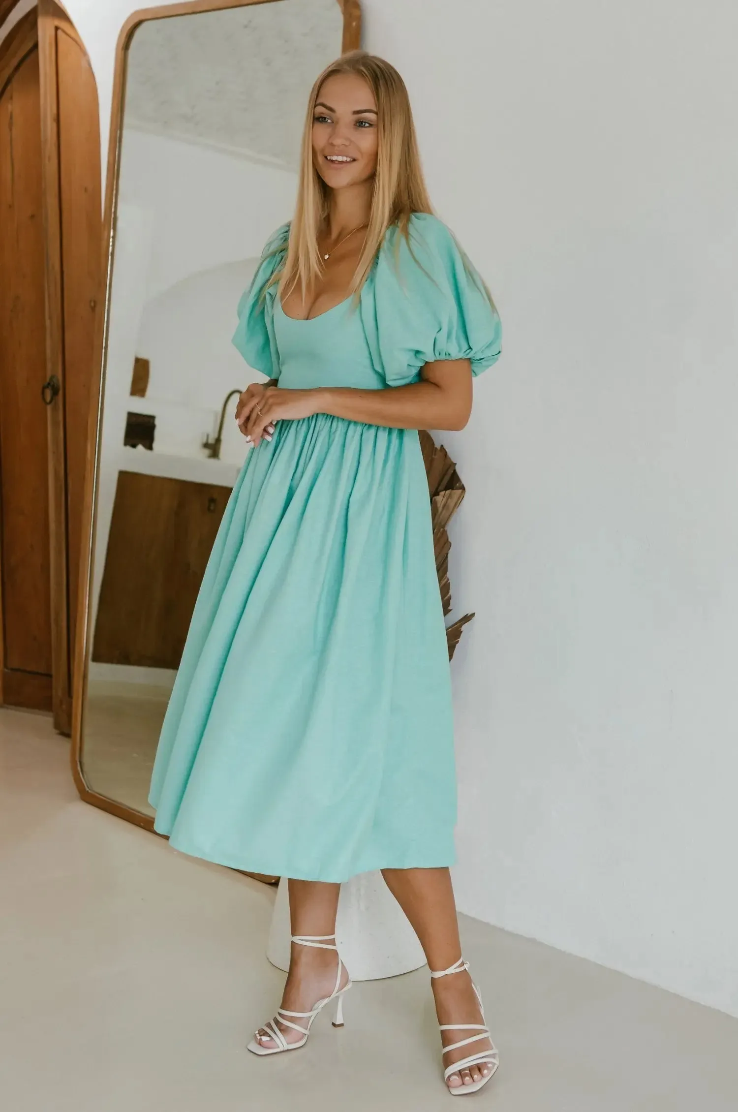 Cherie Puff Sleeve Midi Dress by Bali ELF