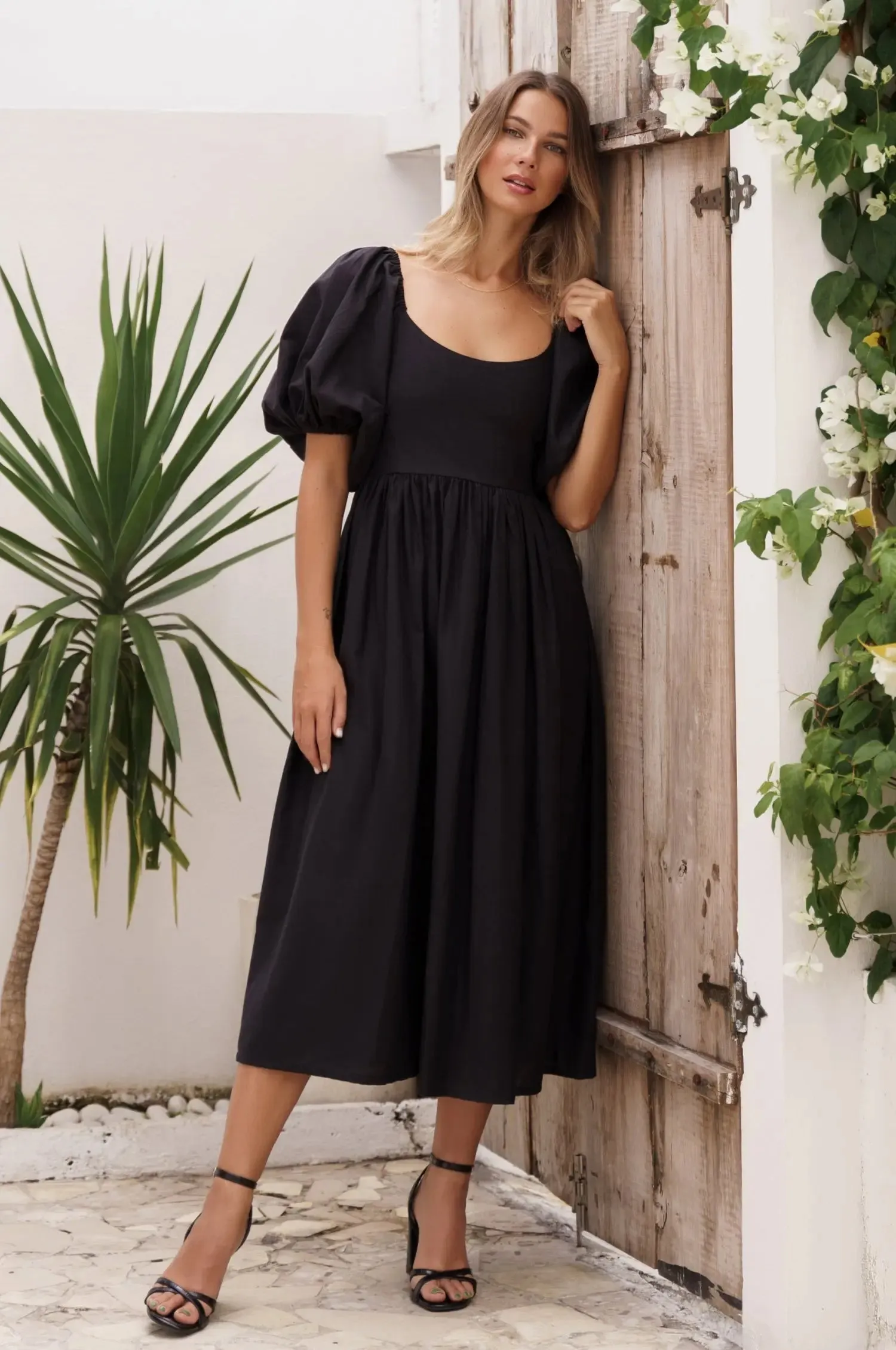 Cherie Puff Sleeve Midi Dress by Bali ELF