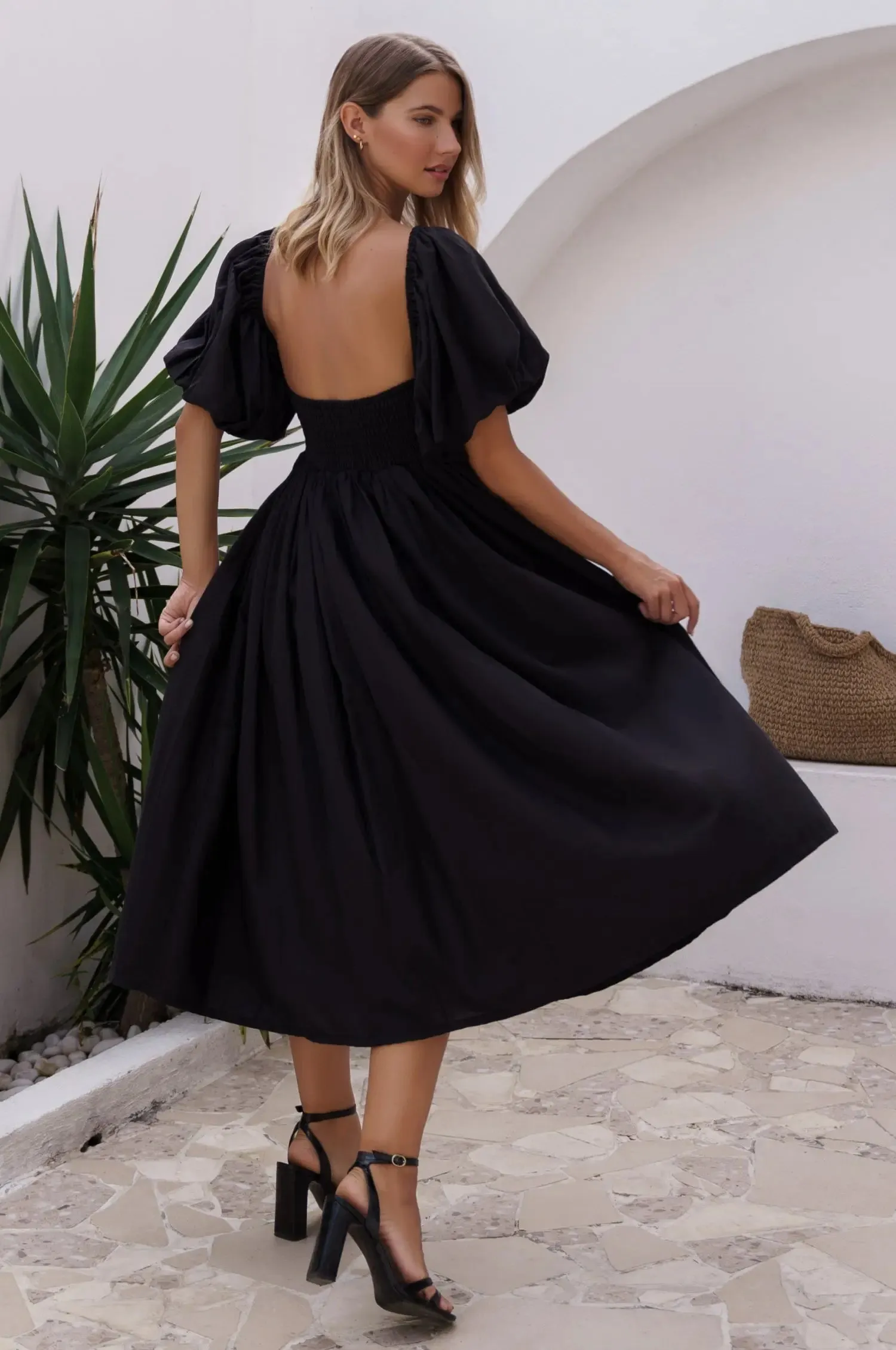 Cherie Puff Sleeve Midi Dress by Bali ELF