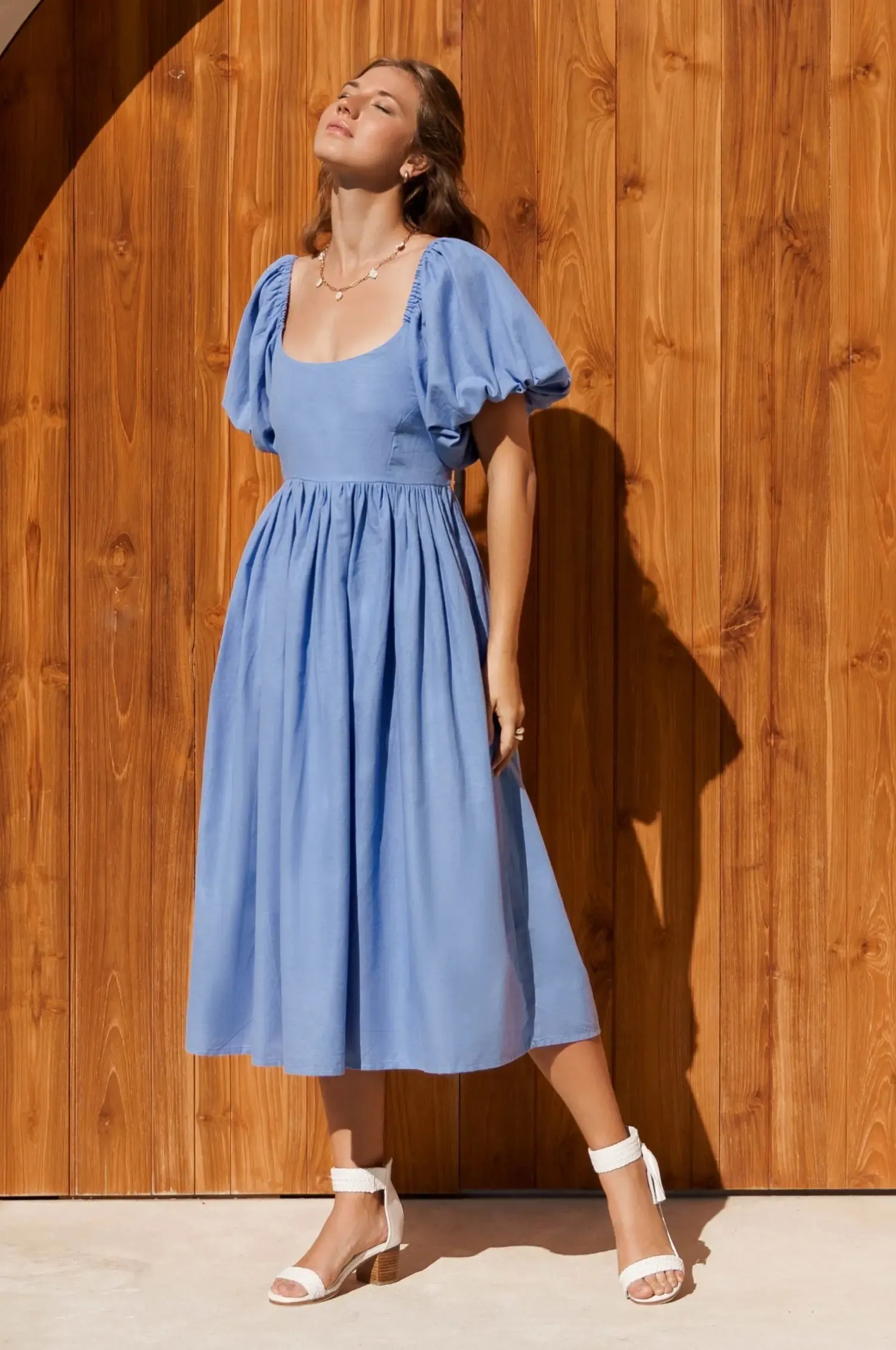 Cherie Puff Sleeve Midi Dress by Bali ELF