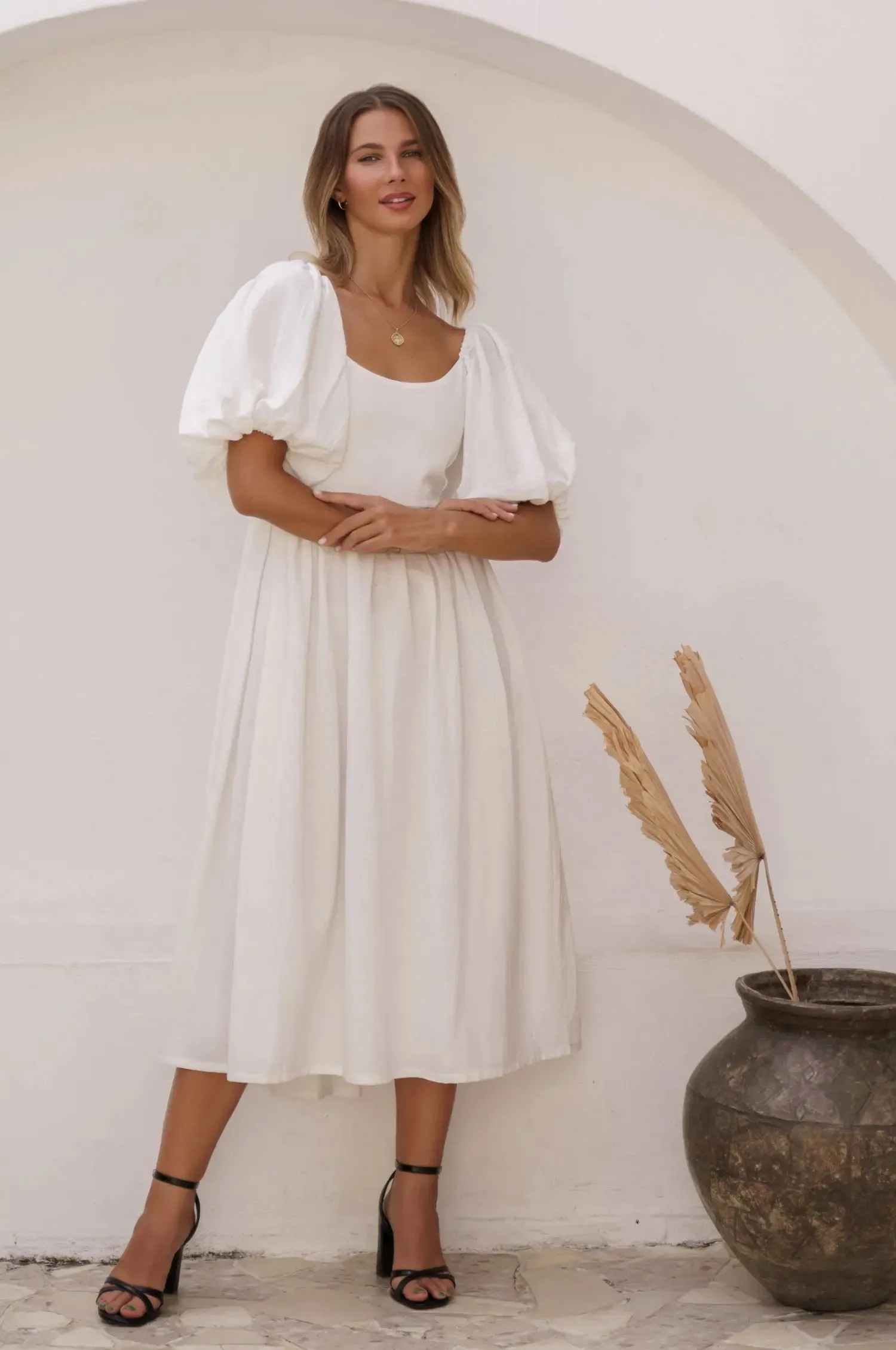 Cherie Puff Sleeve Midi Dress by Bali ELF