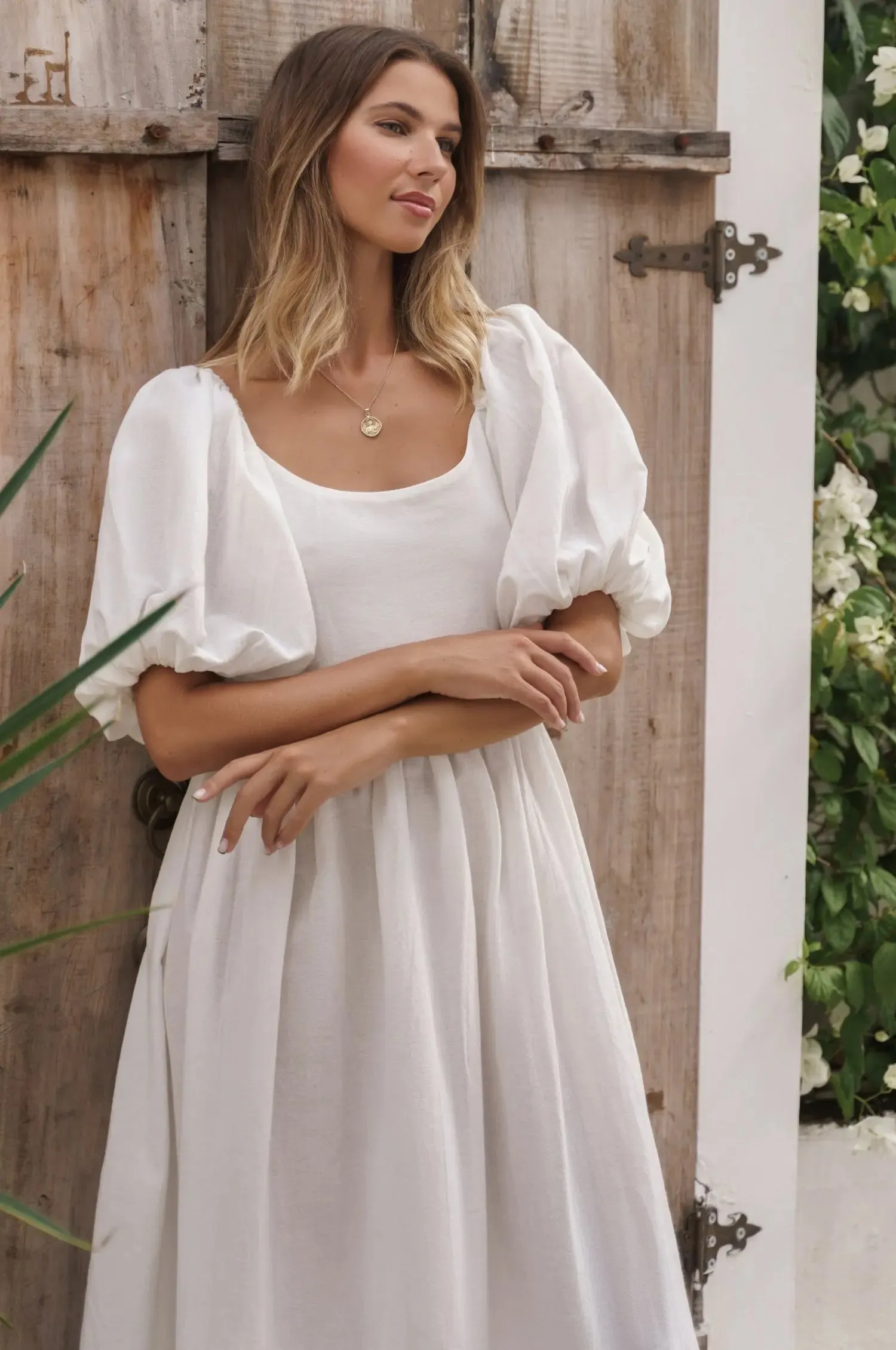 Cherie Puff Sleeve Midi Dress by Bali ELF