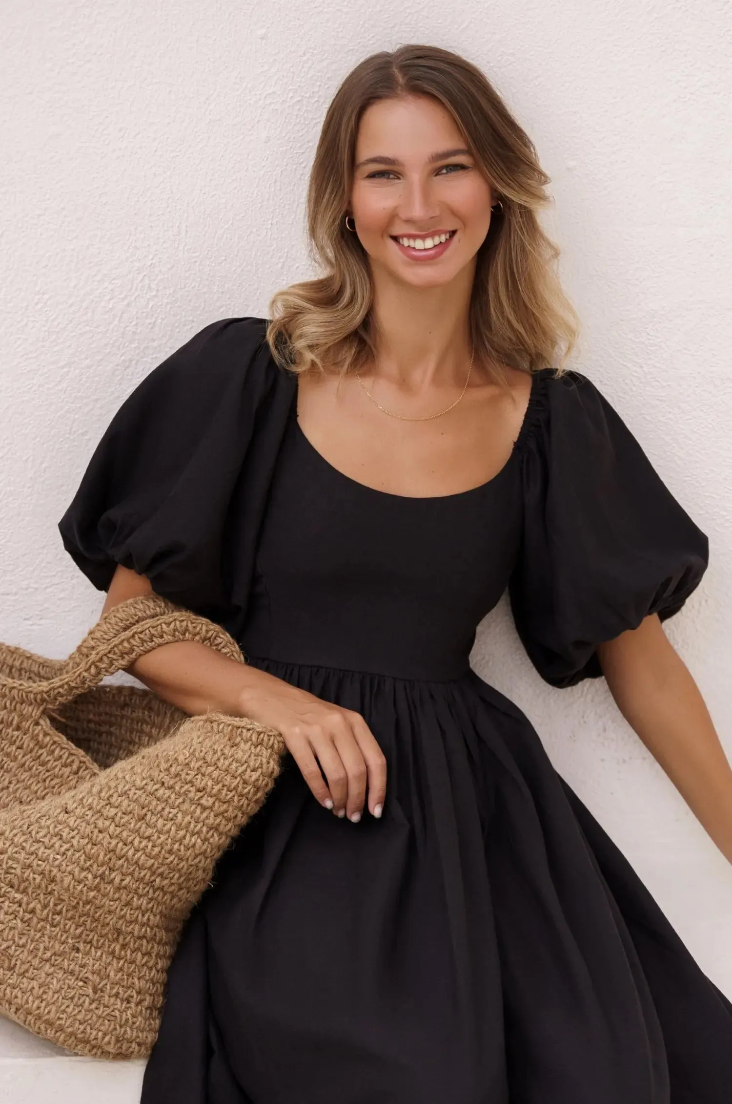 Cherie Puff Sleeve Midi Dress by Bali ELF