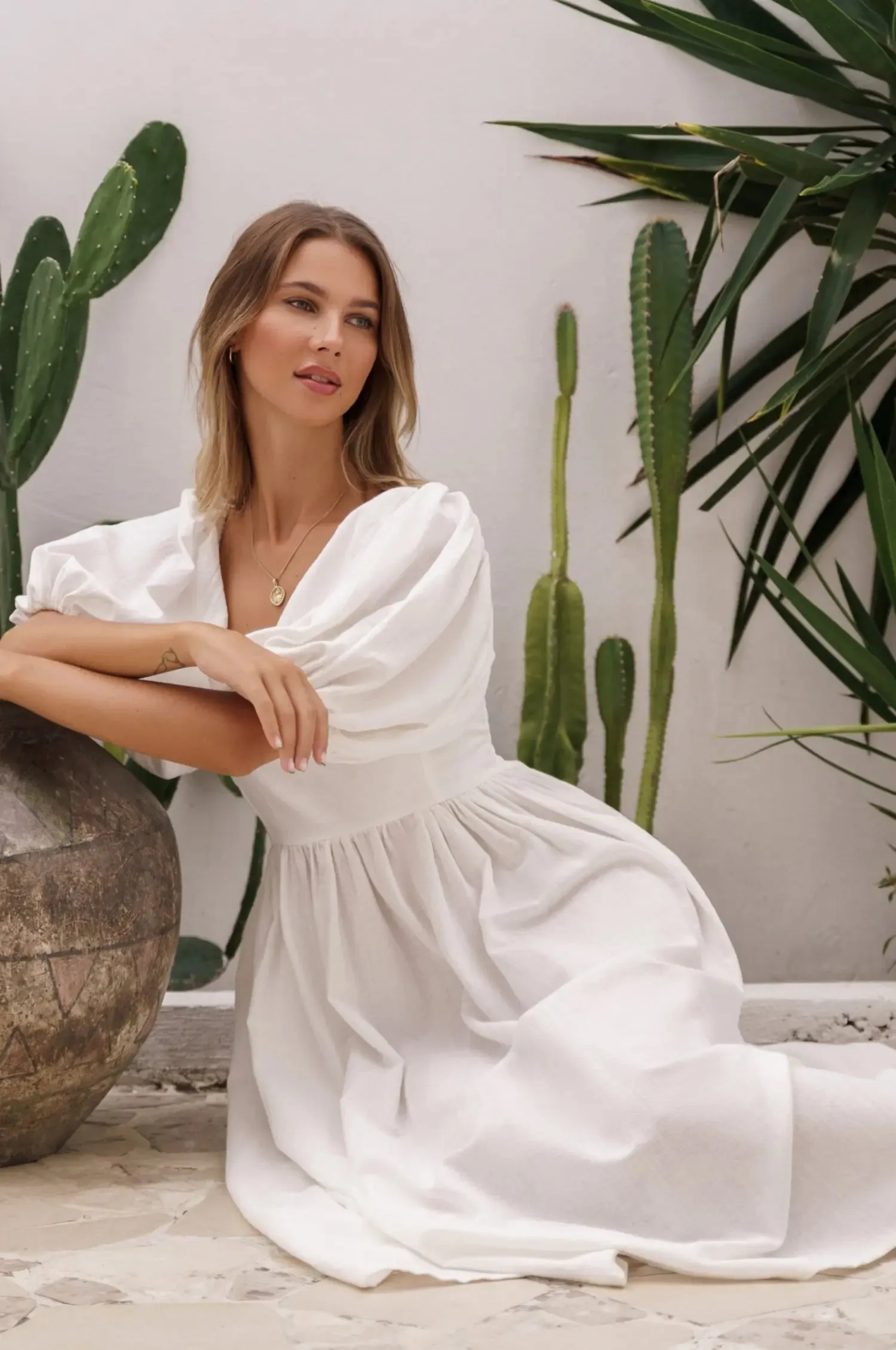 Cherie Puff Sleeve Midi Dress by Bali ELF